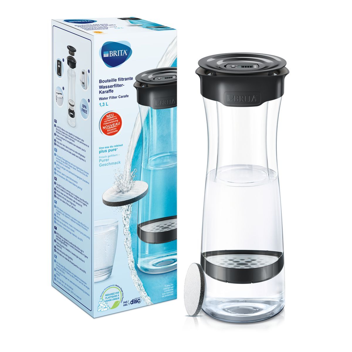 BRITA Bouteille filtrante gris foncé + 1 filtre MicroDisc inclus               