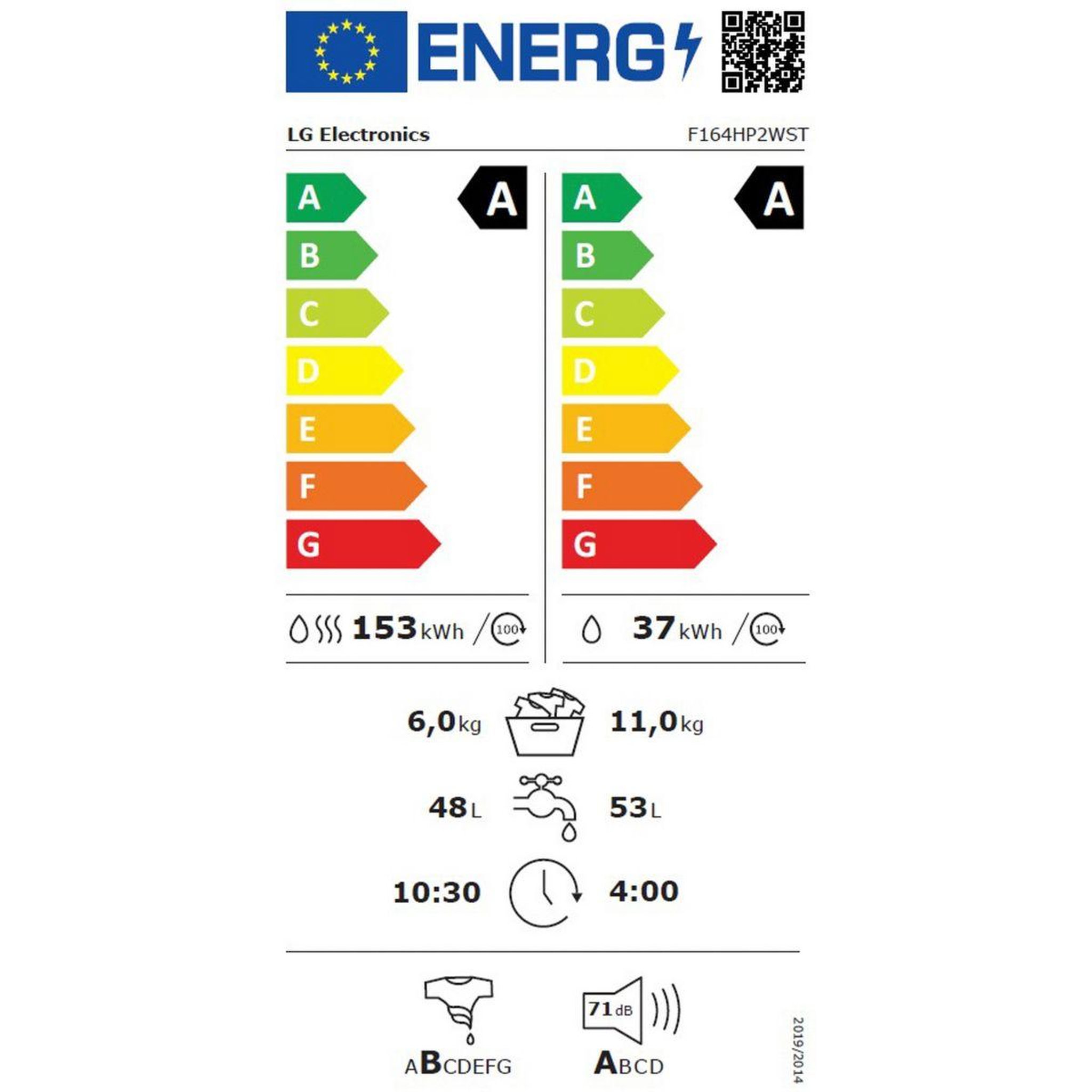 Voir la diapositive 6 : LG Lave linge séchant hublot F164HP2WST - 11/6 kg - 1400 tr/min - Classe A - Moteur direct drive - Connecté