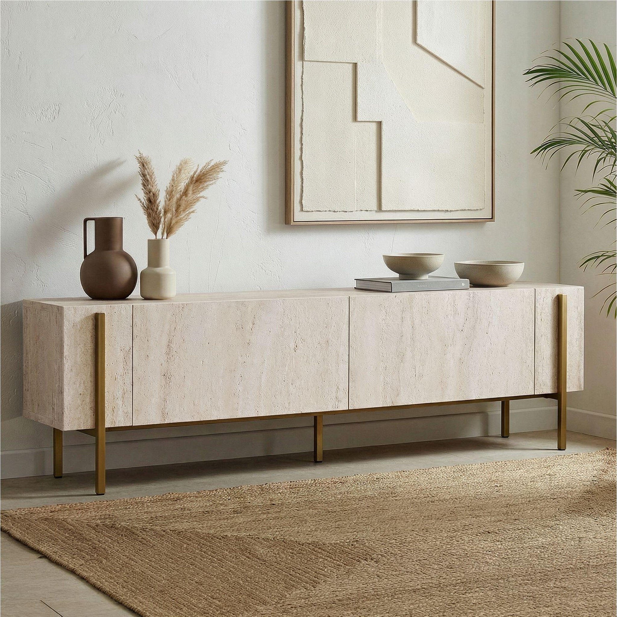 Voir la diapositive 4 : Habitat et Jardin Meuble tv en bois  nexus  - 180 x 30 x 45 cm - travertin / or