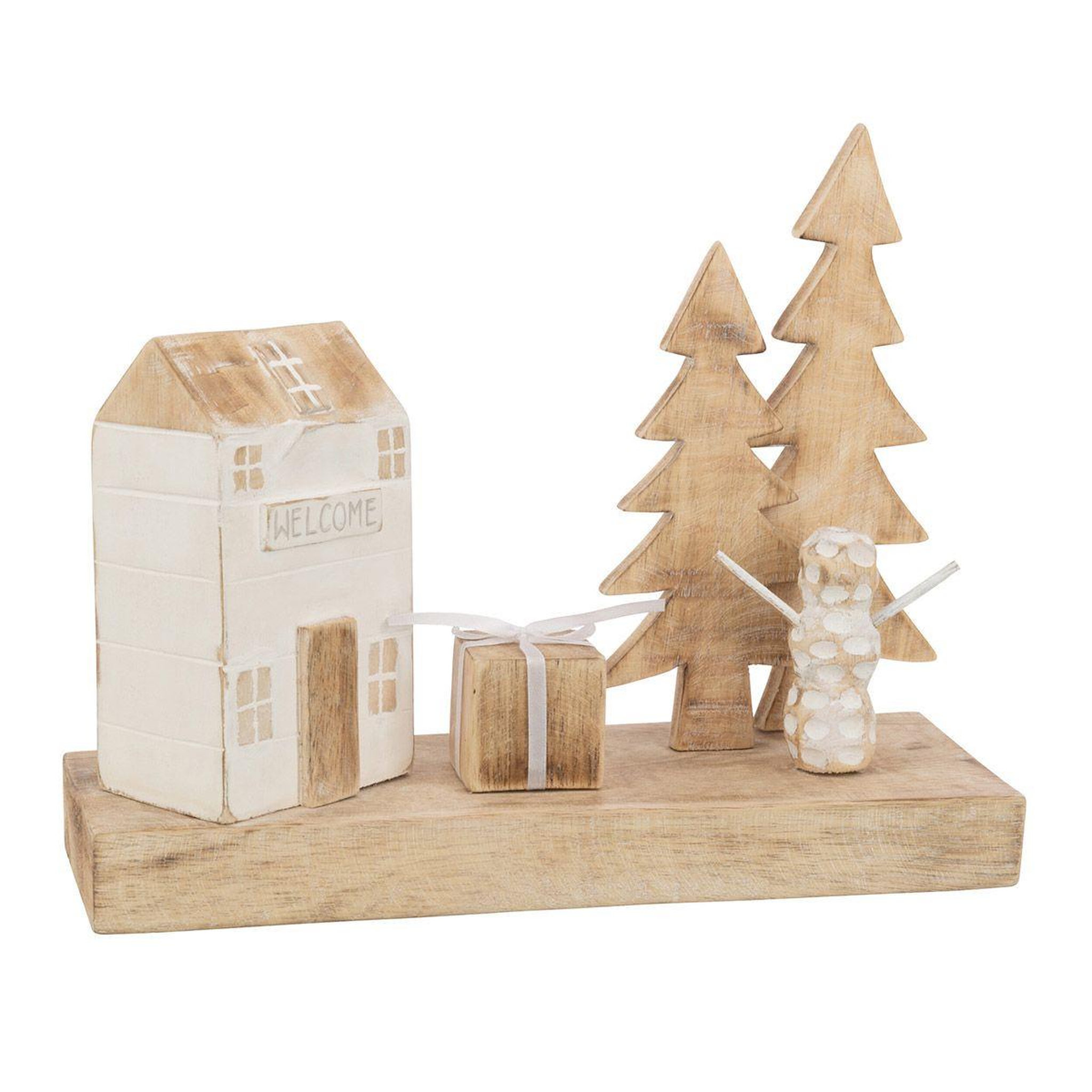 J-LINE Décoration en bois  maison cadeau  40cm naturel