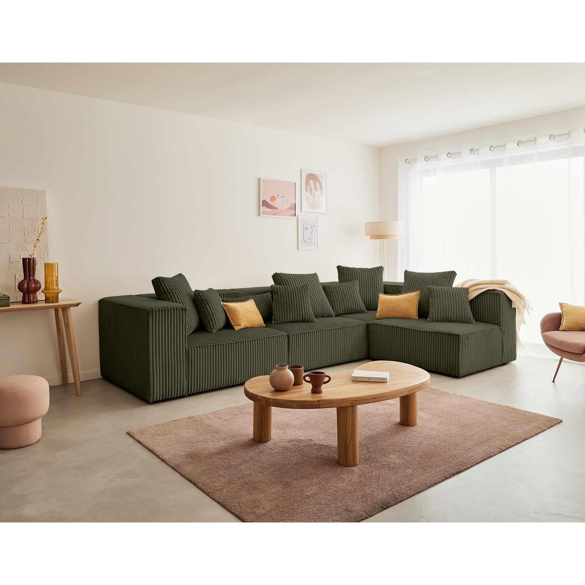 LISA DESIGN Colombine - canapé modulable d'angle droit - 5 places - en velours côtelé grosses côtes