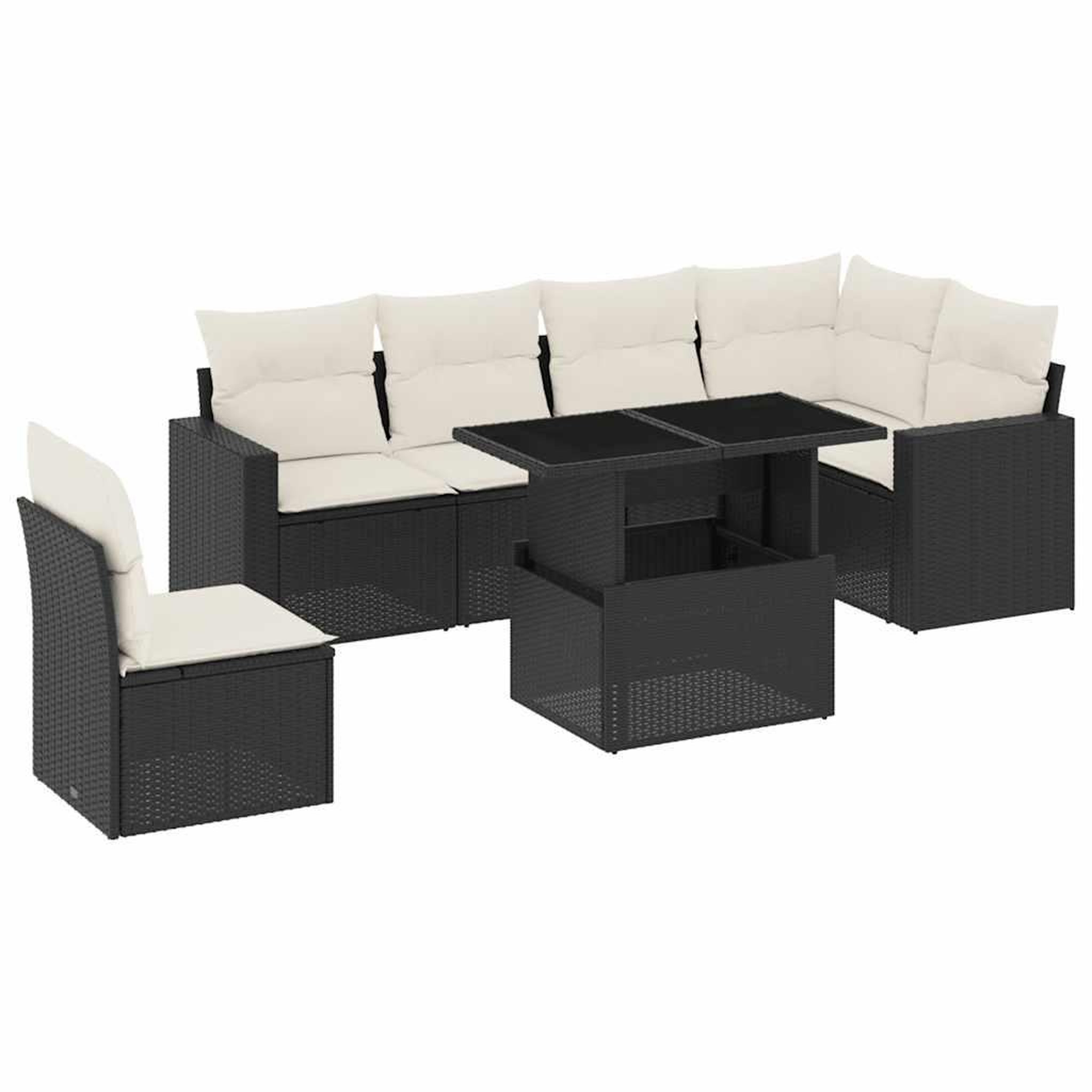 Voir la diapositive 2 : VIDAXL Salon de jardin 7 pcs avec coussins noir resine tressee