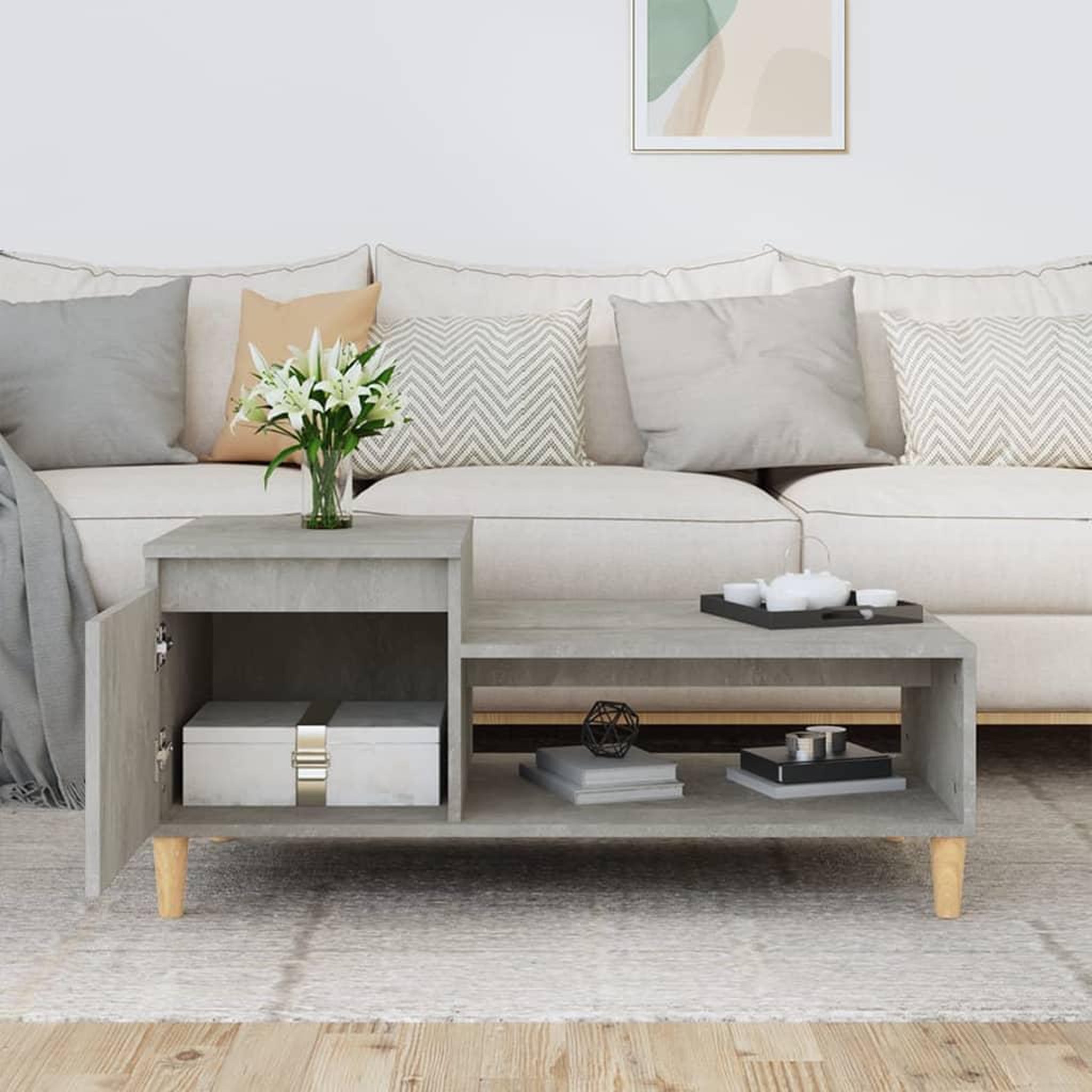 Voir la diapositive 3 : VIDAXL Table basse Gris beton 100x50x45 cm Bois d'ingenierie