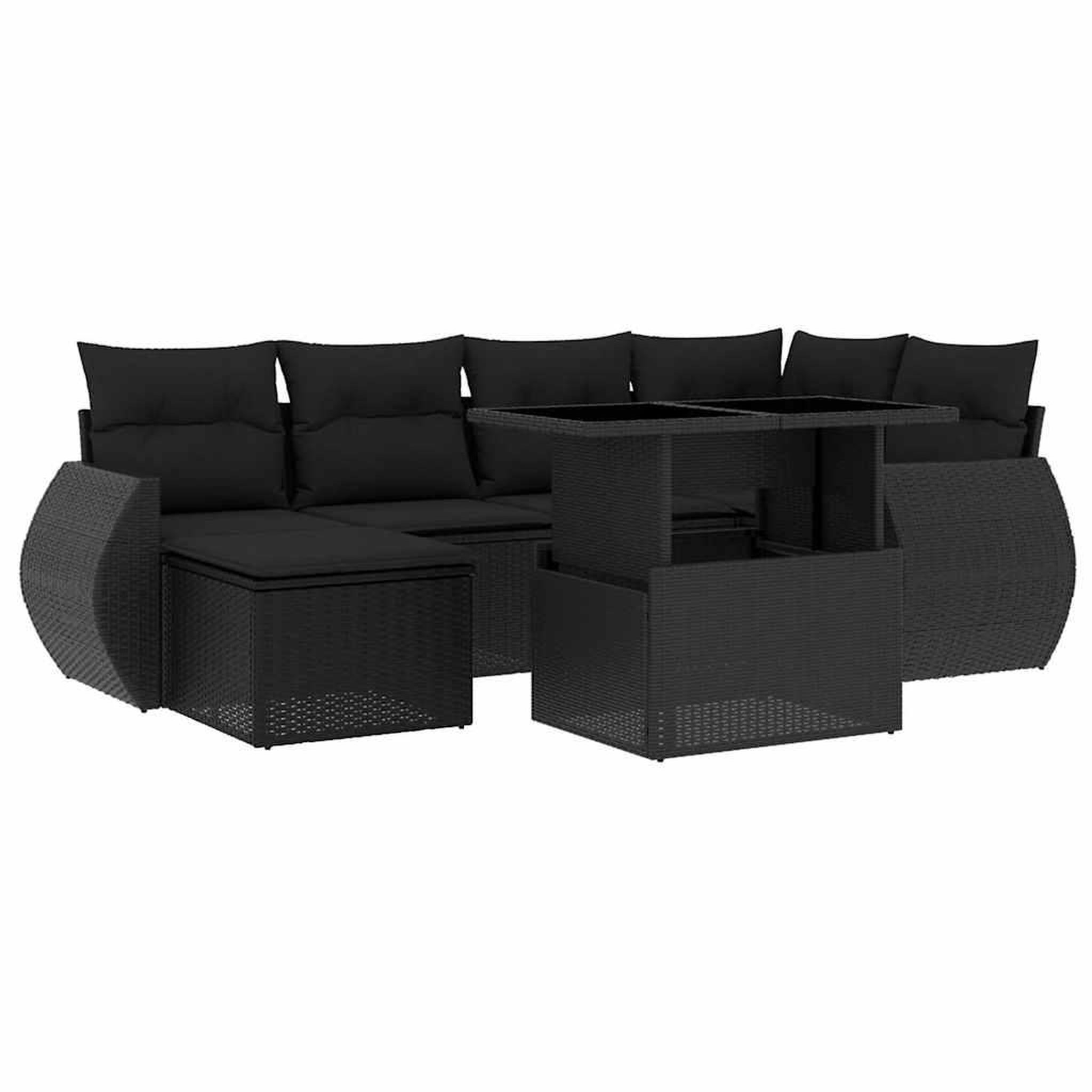 Voir la diapositive 2 : VIDAXL Salon de jardin 7 pcs avec coussins noir resine tressee