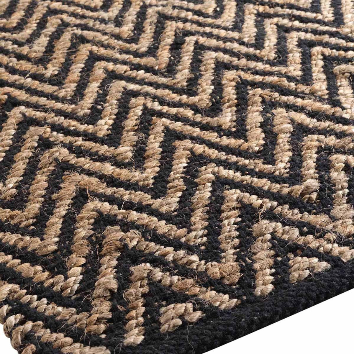 Paris Prix Tapis Déco en Jute  Zigzag  120x170cm Noir & Beige