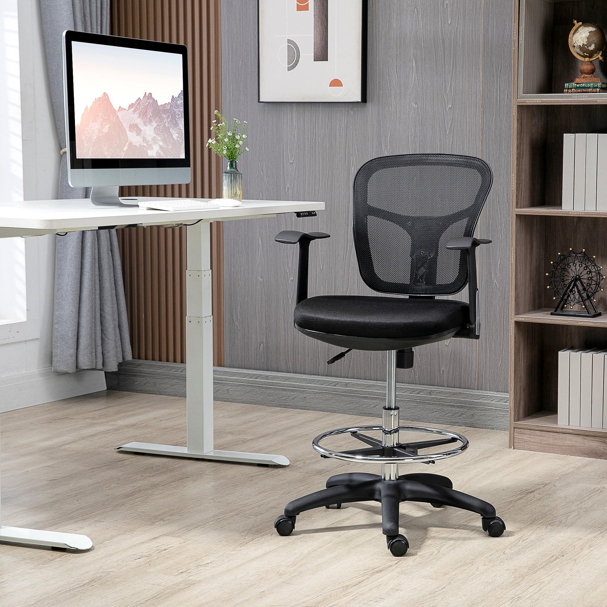 Voir la diapositive 2 : VINSETTO Fauteuil de bureau chaise de bureau assise haute réglable dim. 59L x 59l x 95-115H cm pivotant 360° maille respirante noir