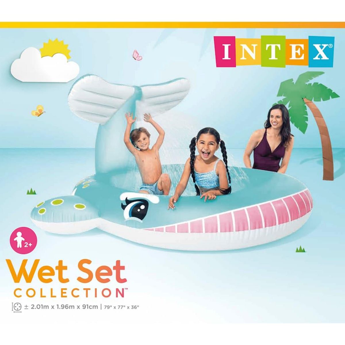 INTEX Piscinette fontaine gonflable Baleine - L. 201 x H. 91 cm - Bleu