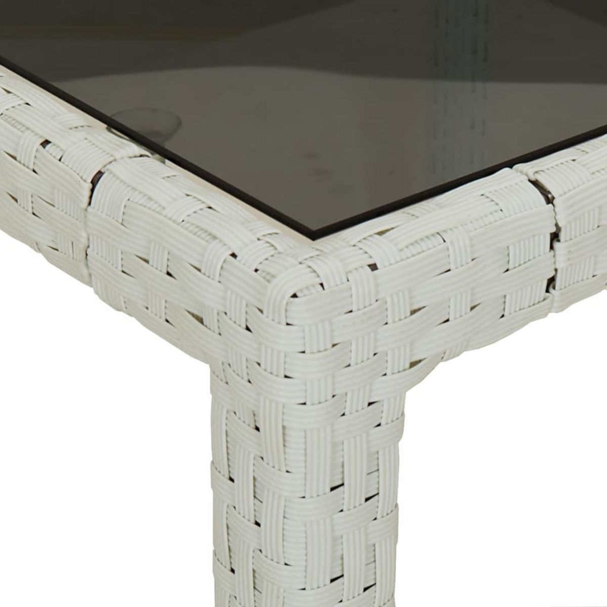 VIDAXL Table de jardin 90x90x75cm Verre trempe et resine tressee Blanc
