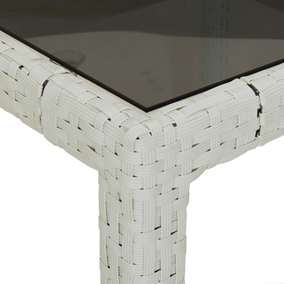 VIDAXL Table de jardin 90x90x75cm Verre trempe et resine tressee Blanc