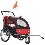 HOMCOM Remorque vélo jogger 2 en 1 enfant drapeau roue avant pivotante réflecteurs barre d'attelage inclus noir rouge