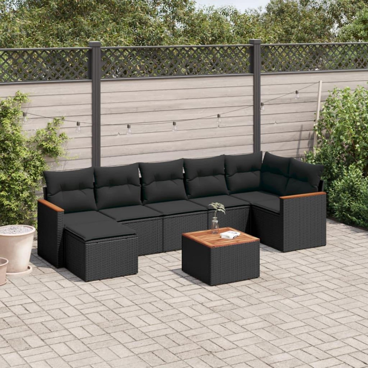 VIDAXL Salon de jardin 8 pcs avec coussins noir resine tressee