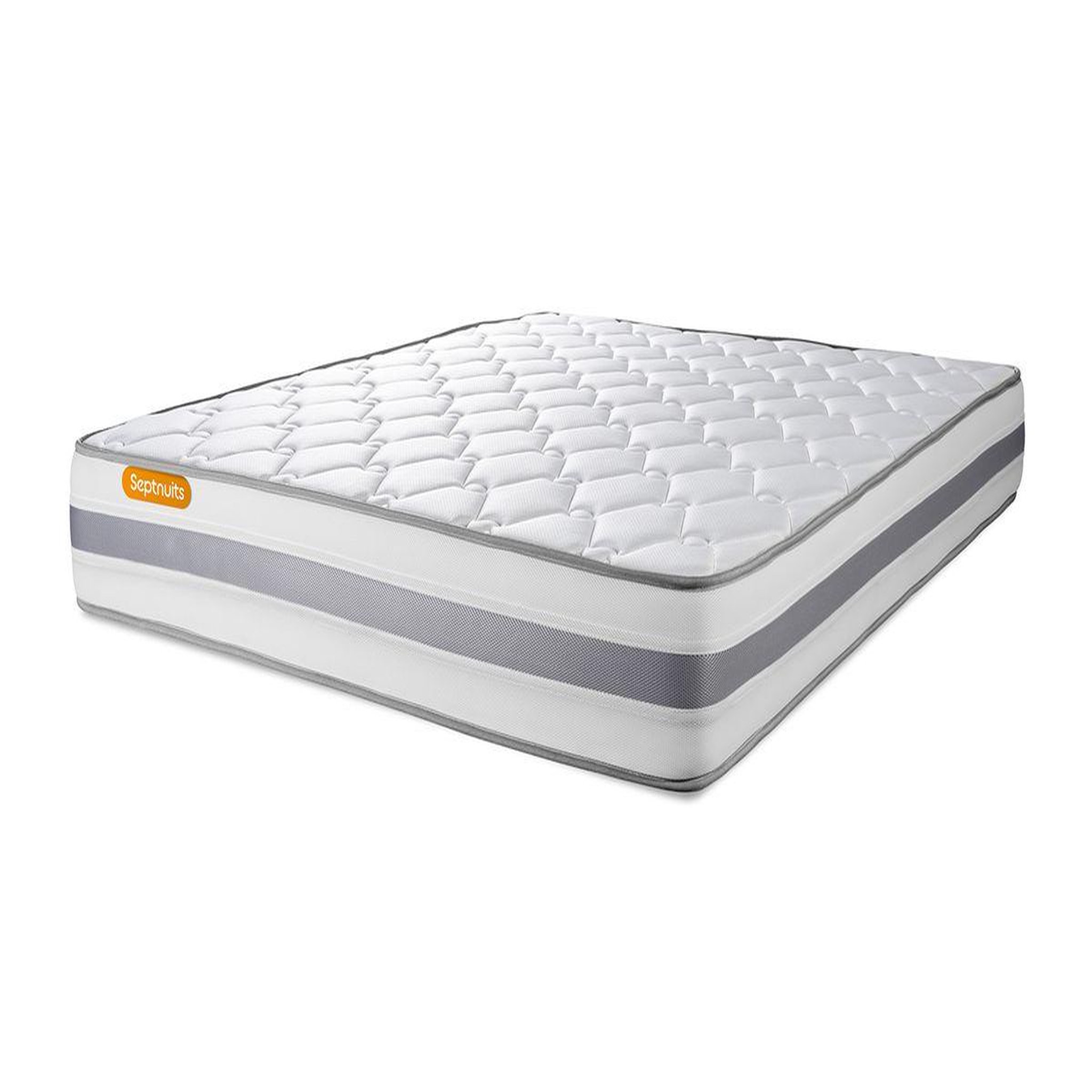 Voir la diapositive 3 : SEPTNUITS Pack matelas + sommier kit gris Memo Spring Ressorts ensachés MAXI épaisseur + Couette + 2 oreillers