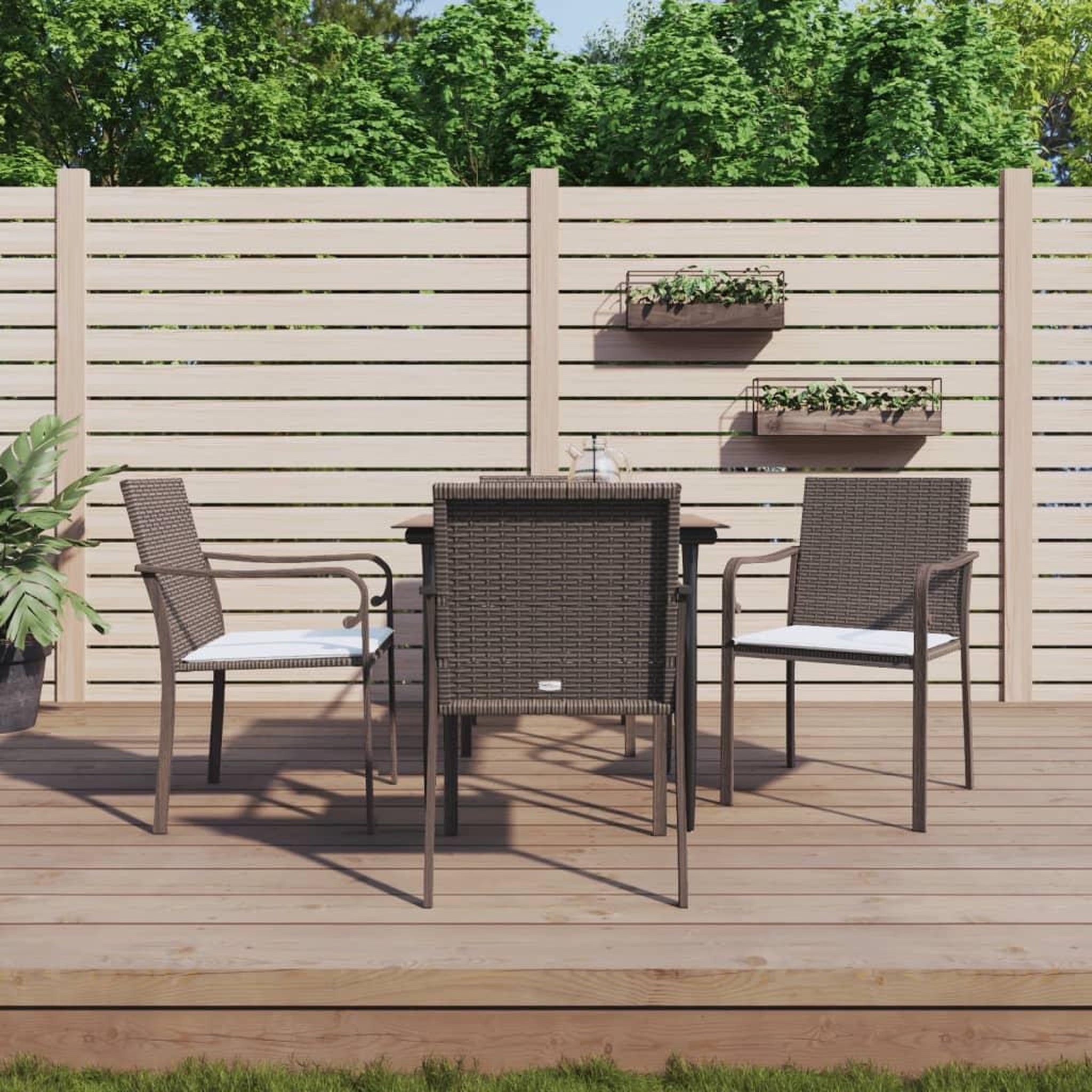 VIDAXL Ensemble a manger de jardin 5 pcs coussins resine tressee acier