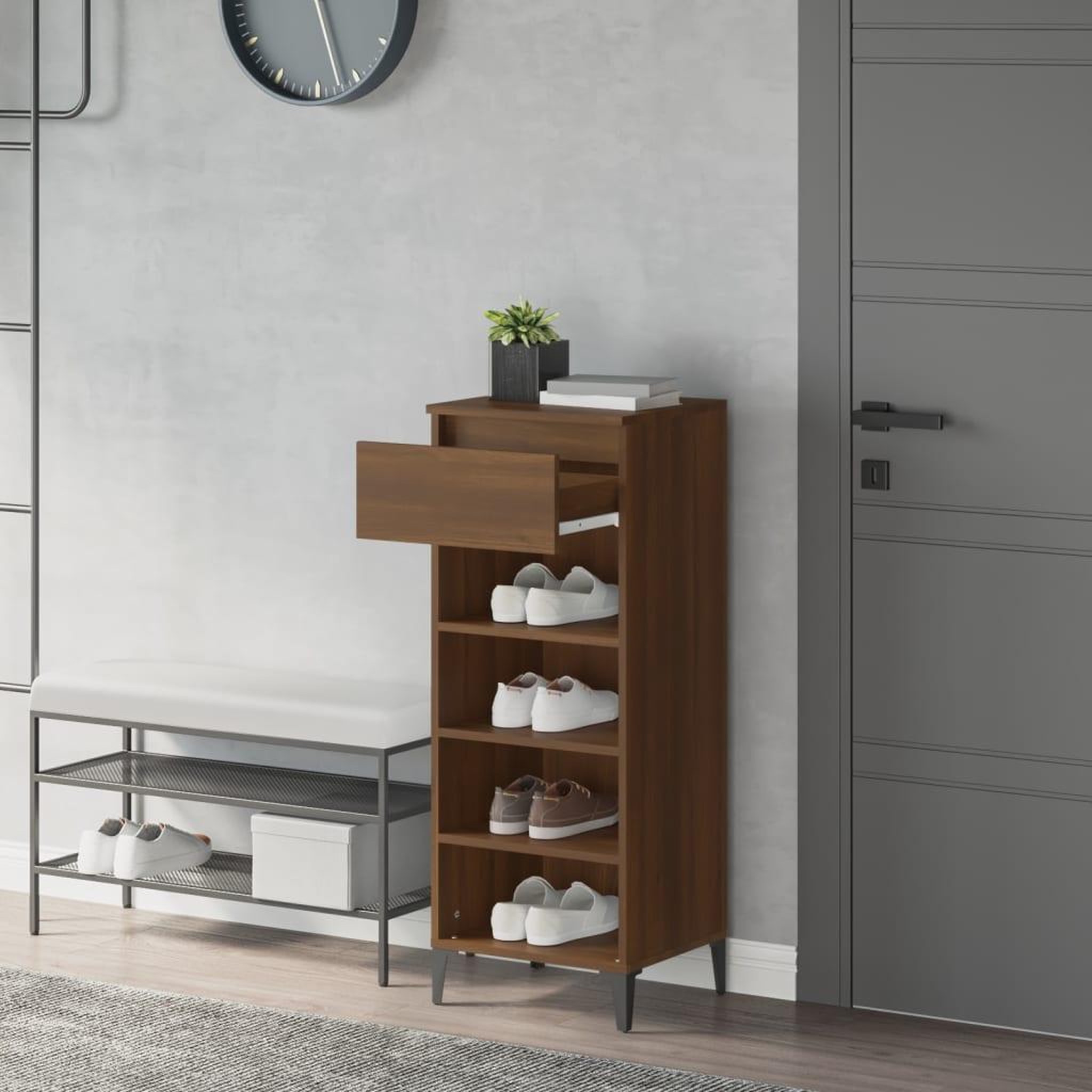 Voir la diapositive 3 : VIDAXL Etagere a chaussures Chene marron 40x36x105 cm Bois ingenierie