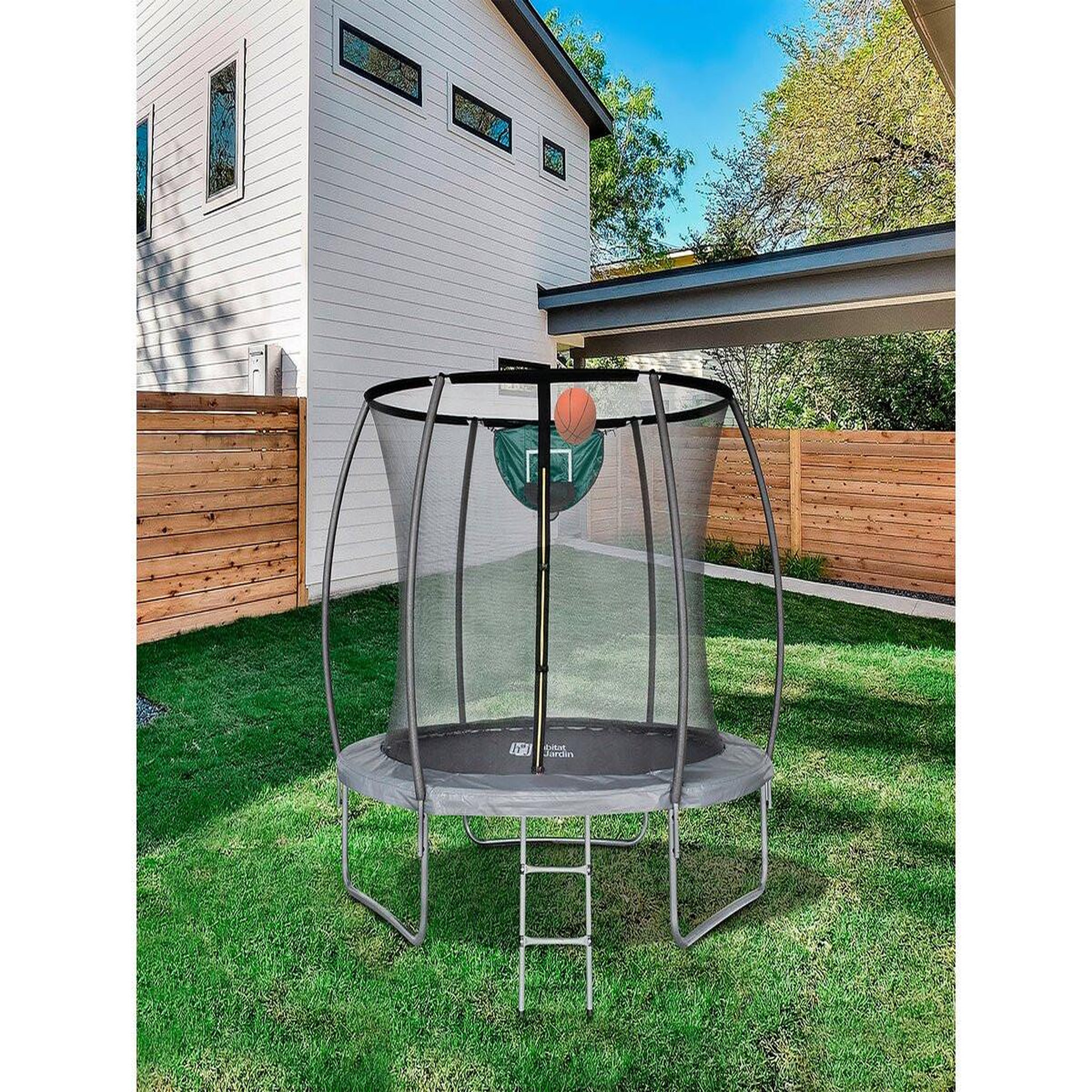 Voir la diapositive 2 : Habitat et Jardin Trampoline avec filet intérieur  jumper  - Ø 4,88 m - Gris
