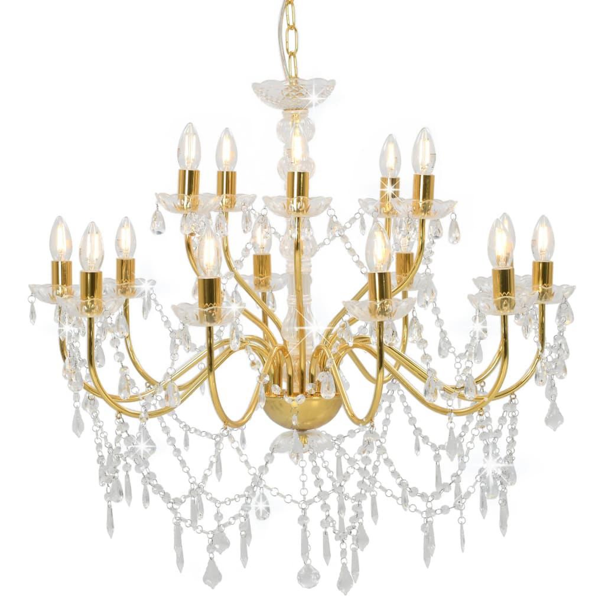 VIDAXL Lustre 2 couches Dore 15 ampoules E14