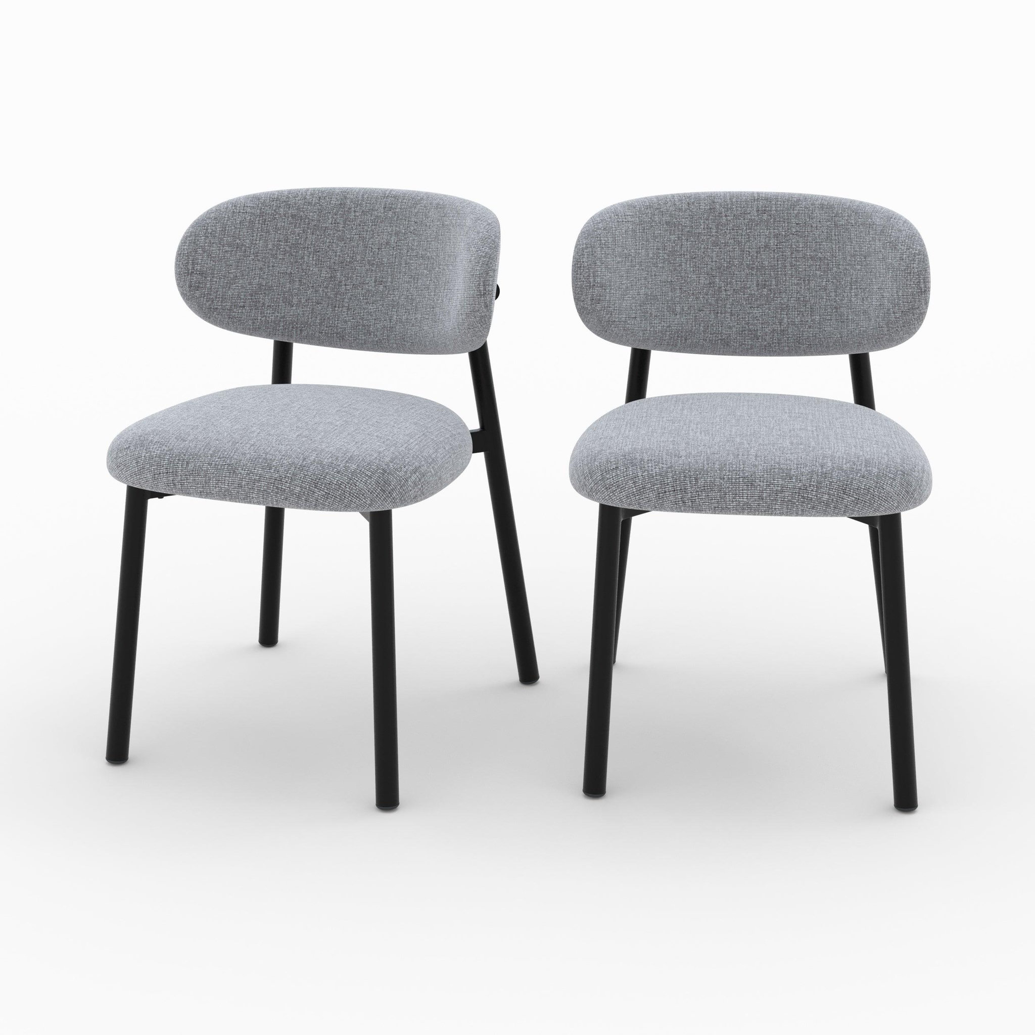 MAISON PAVANE Lot de 2 chaises en tissu gris foncé chiné et pieds en métal noir-nao