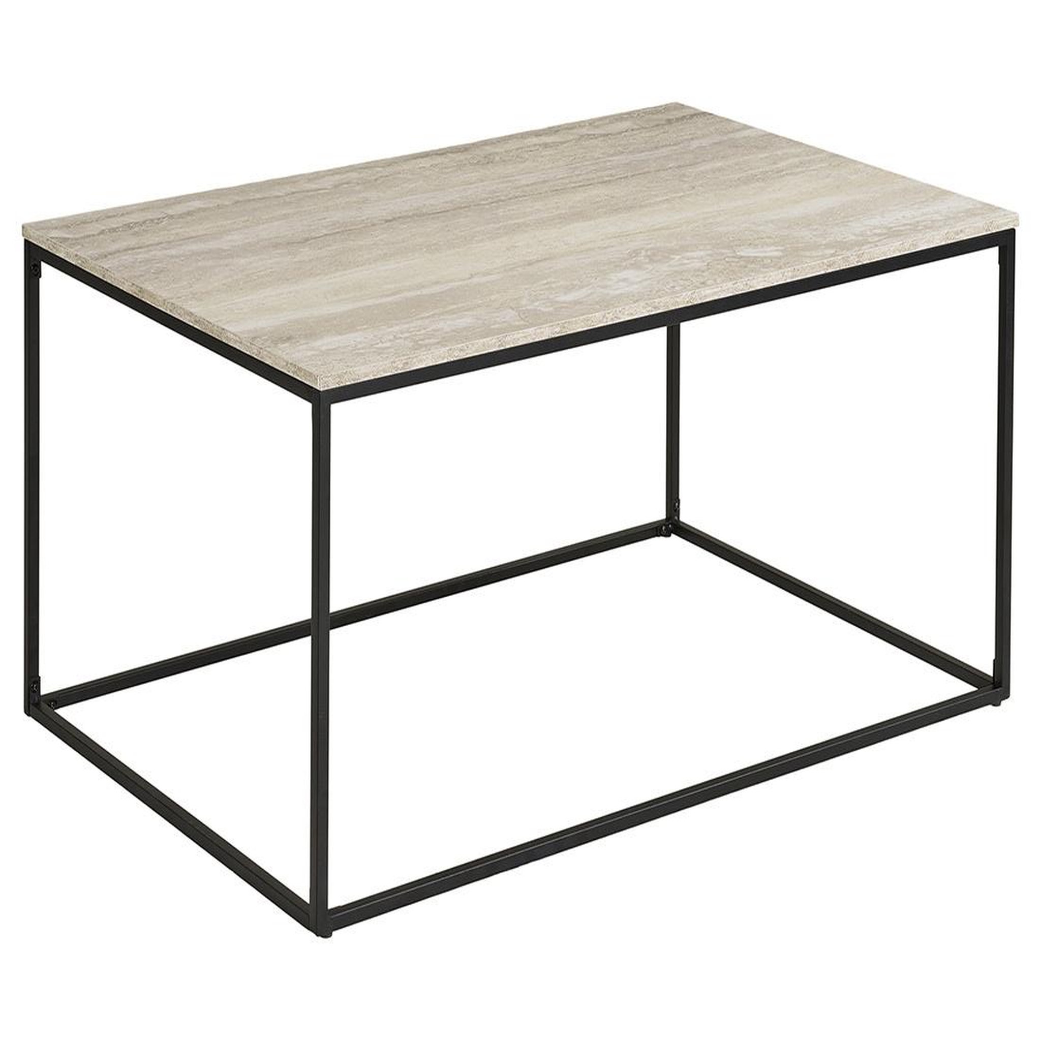 Voir la diapositive 2 : BEST MOBILIER Maya - table basse plateau effet travertin en fsc  100% - pieds en métal - 90 cm