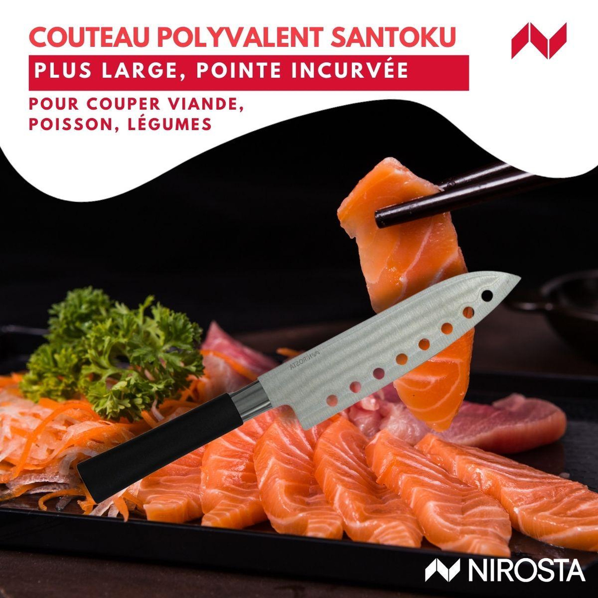 Voir la diapositive 5 : Fackelmann Coffret de 3 couteaux style Japonais en acier Santoku, Gyuto et Honesuki