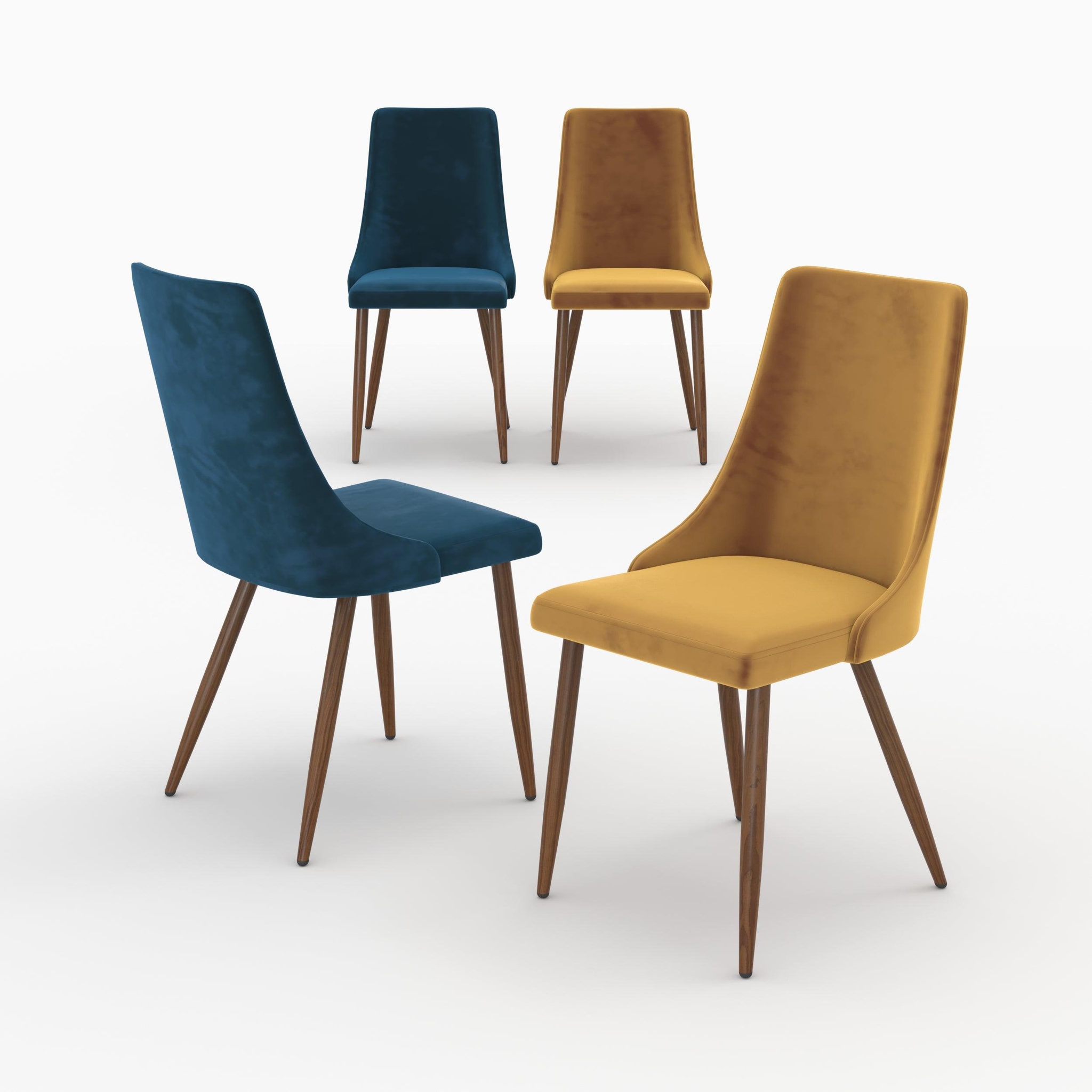 MAISON PAVANE Pack 4 chaises en velours bleu et jaune-vinni