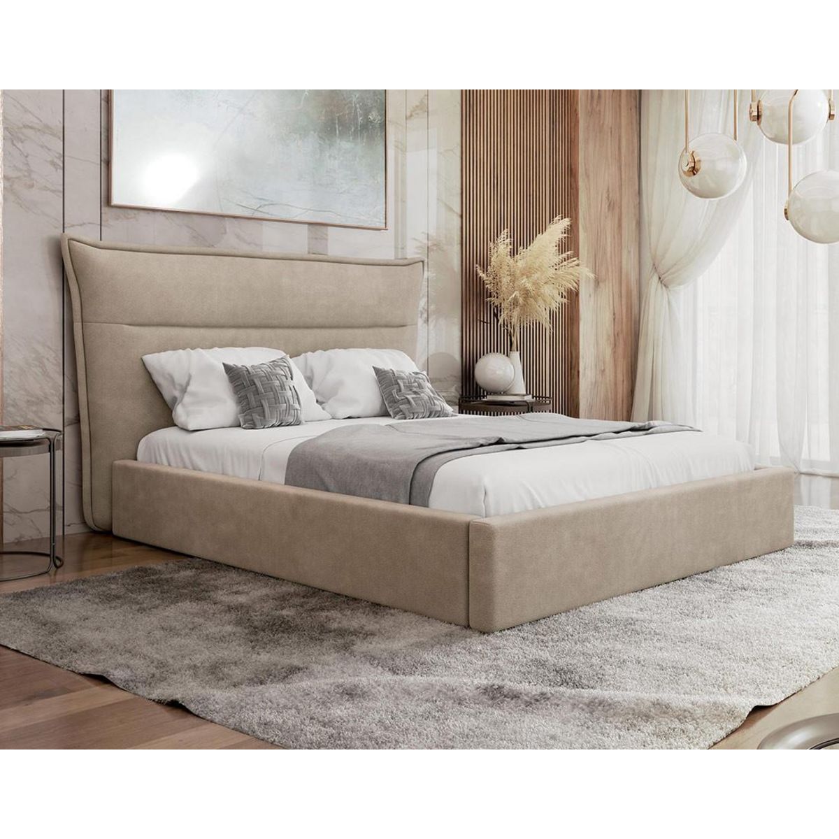 BEST MOBILIER Emy - lit coffre - 140x200 cm - en velours - sommier inclus