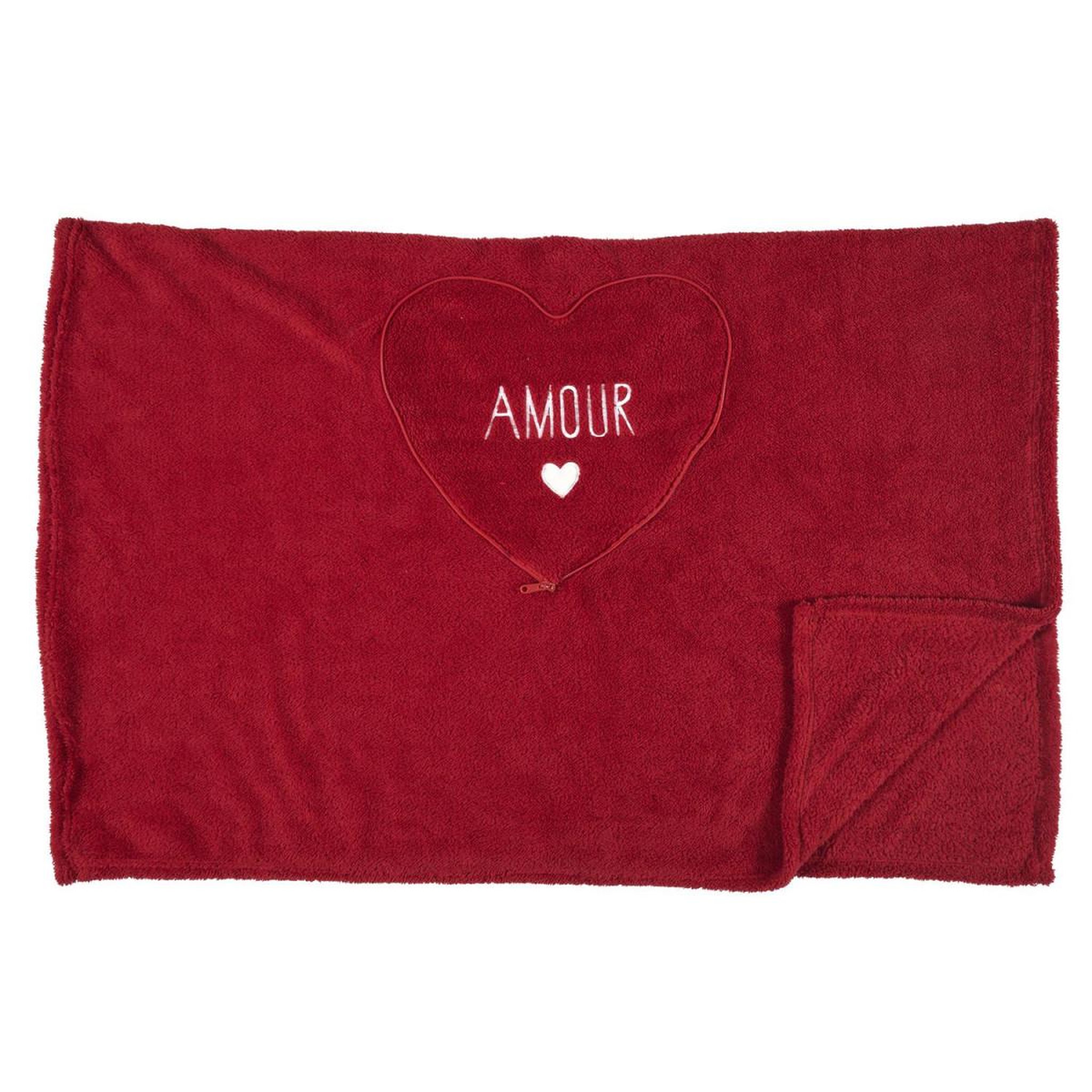 Voir la diapositive 2 : The concept Factory Coussin plaid sherpa  cœur  120x150cm rouge