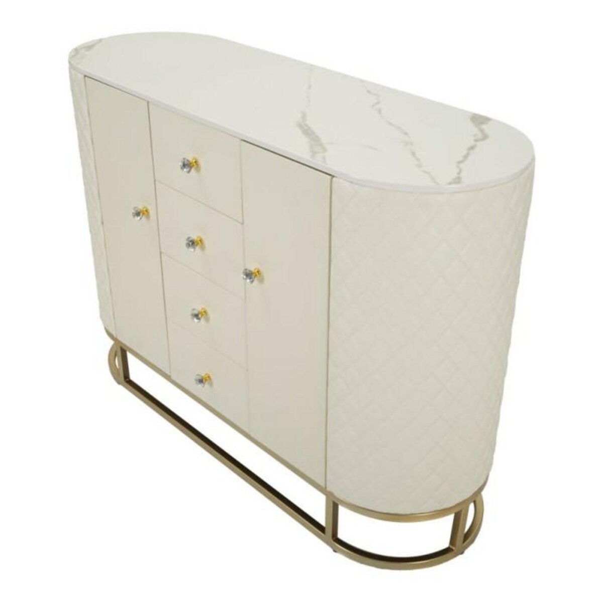 Paris Prix Buffet Design Effet Marbre  Sharon  120cm Blanc & Or