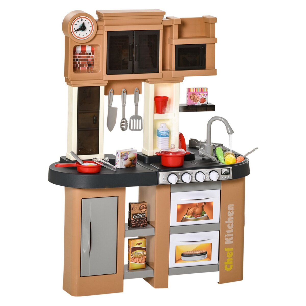 Homcom - Ensemble de cuisine enfant jeu d'imitation avec accessoires,  rangements MDF blanc