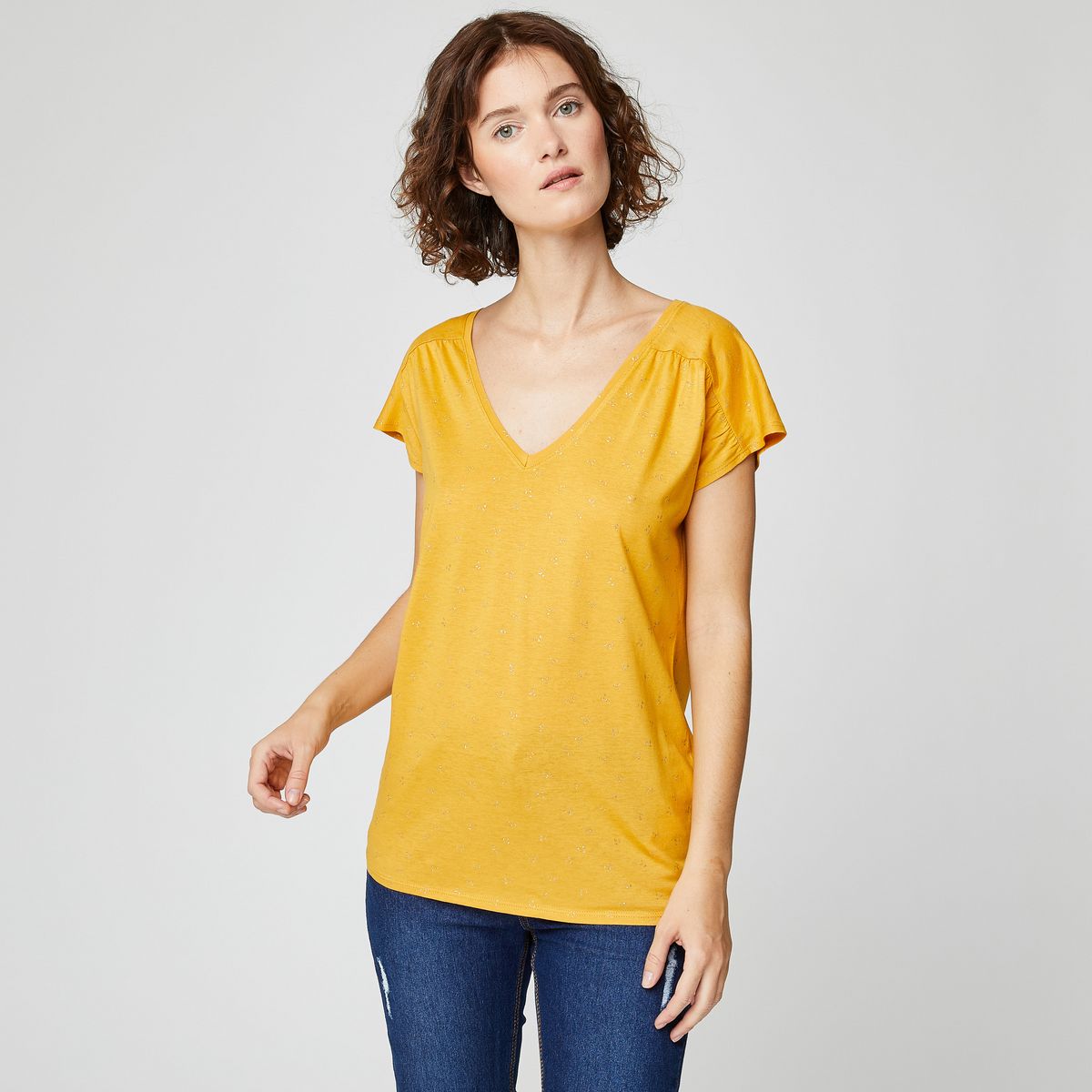INEXTENSO T-shirt manches courtes jaune imprimé femme