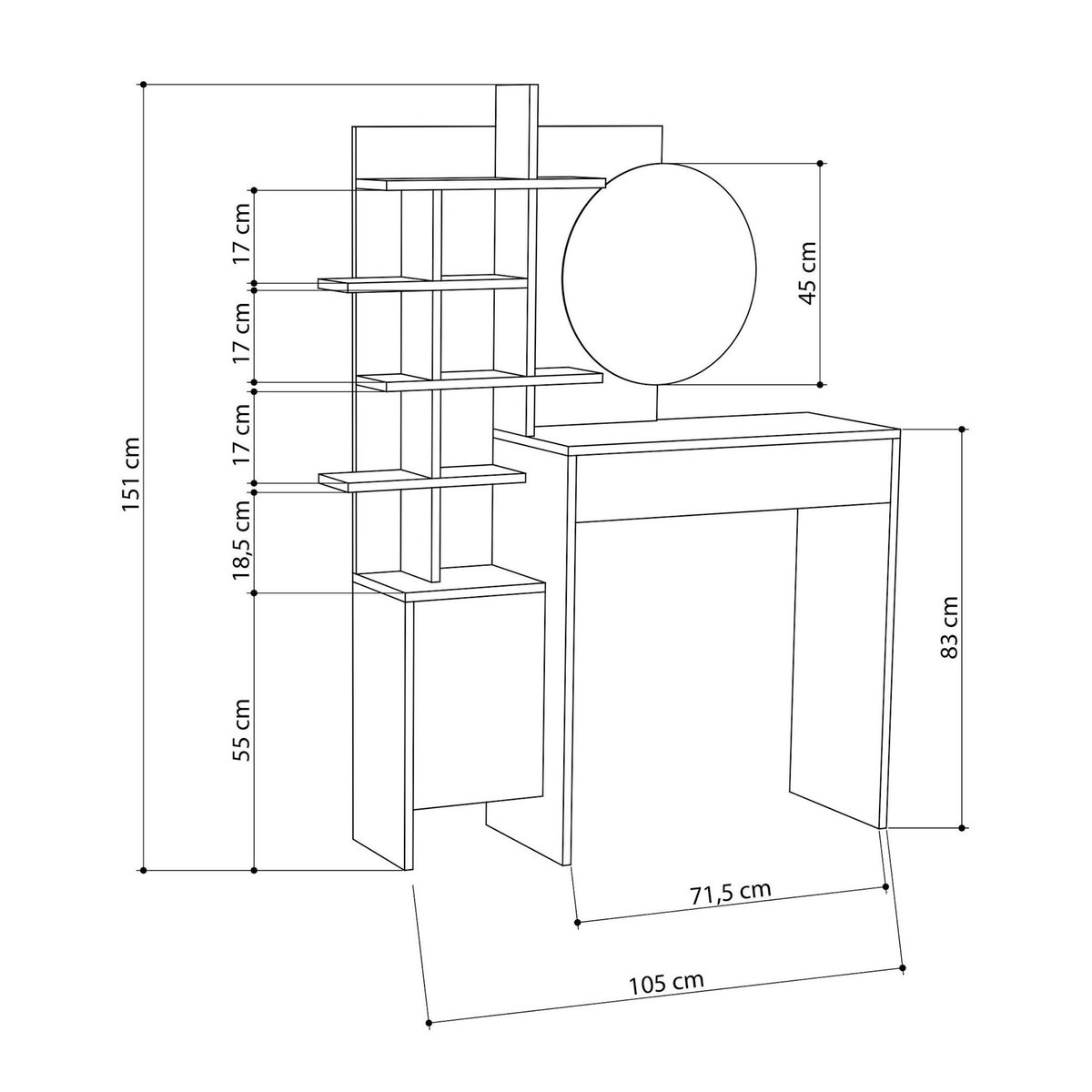 Habitat et Jardin Table de maquillage en bois  Mup  105 x 35 x 151 cm - Blanc