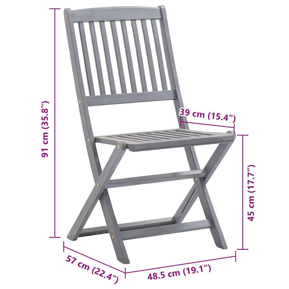 VIDAXL Chaises pliables d'exterieur lot de 8 et coussins Bois d'acacia