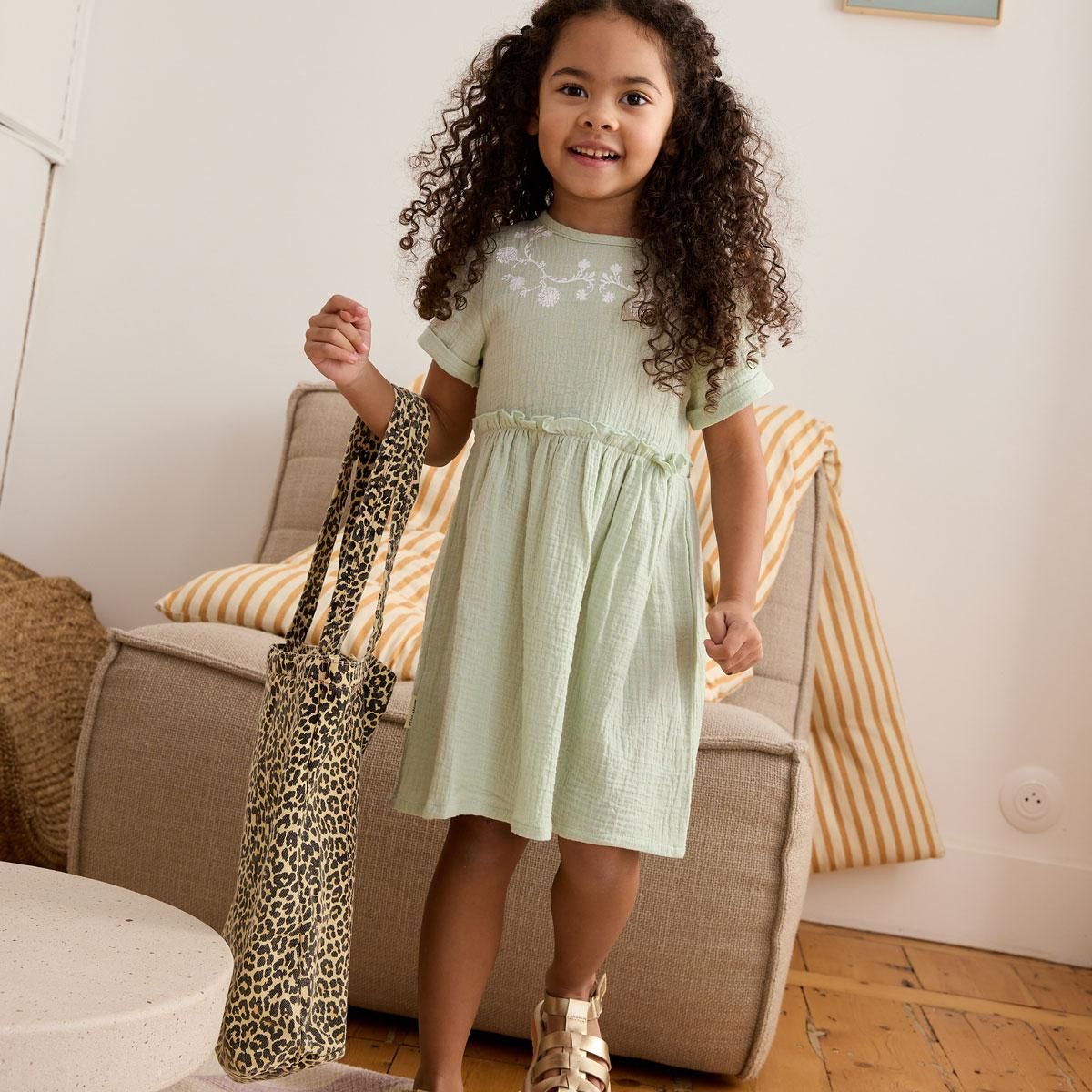 Petit Béguin Robe enfant en gaze de coton Arya