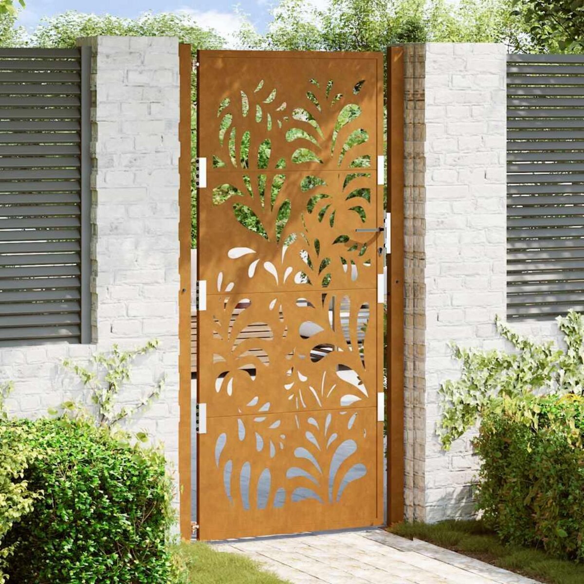 VIDAXL Porte de jardin acier resistant aux intemperies design vagues