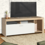 Voir la diapositive 2 : ID MARKET Meuble TV 110 cm MALO bois et placard blanc