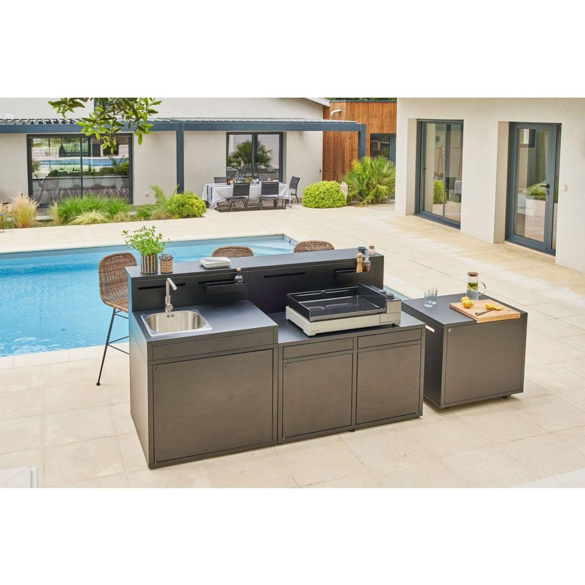 FORGE ADOUR Meuble de cuisine extérieure SC CBN Cuisine Comptoir Bar Noir