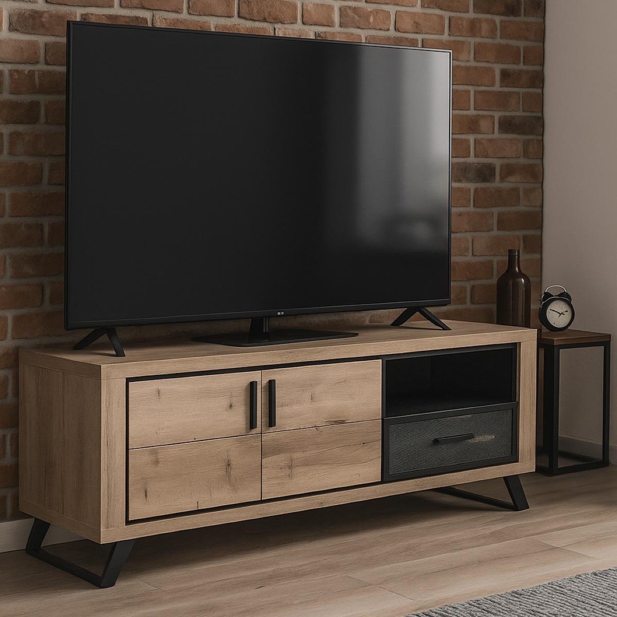 Voir la diapositive 2 : JLC KREATION Meuble tv contemporain 2 portes 1 tiroir 180 cm + led pero