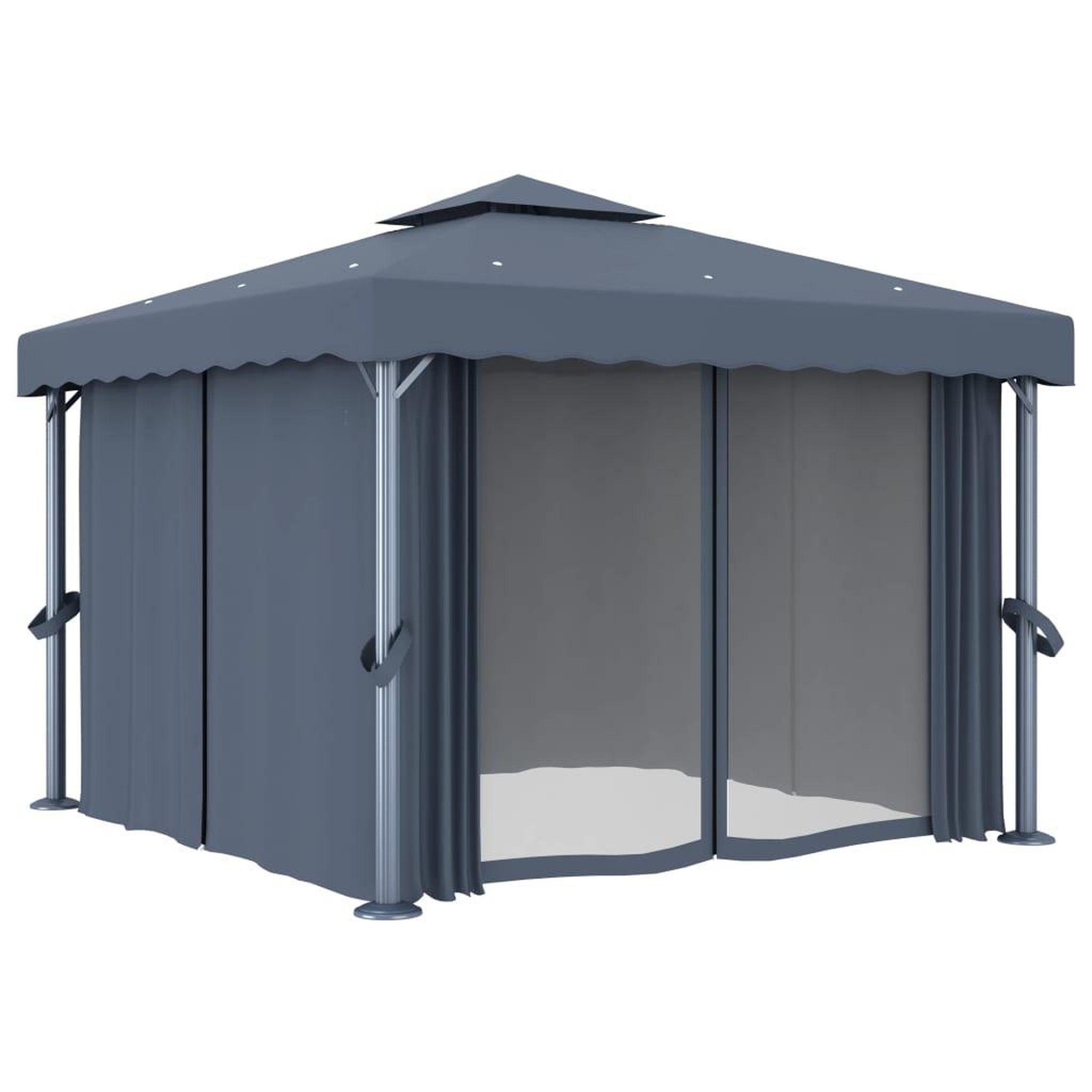 Voir la diapositive 4 : VIDAXL Tonnelle avec rideau et guirlande lumineuse LED 3x3m Anthracite