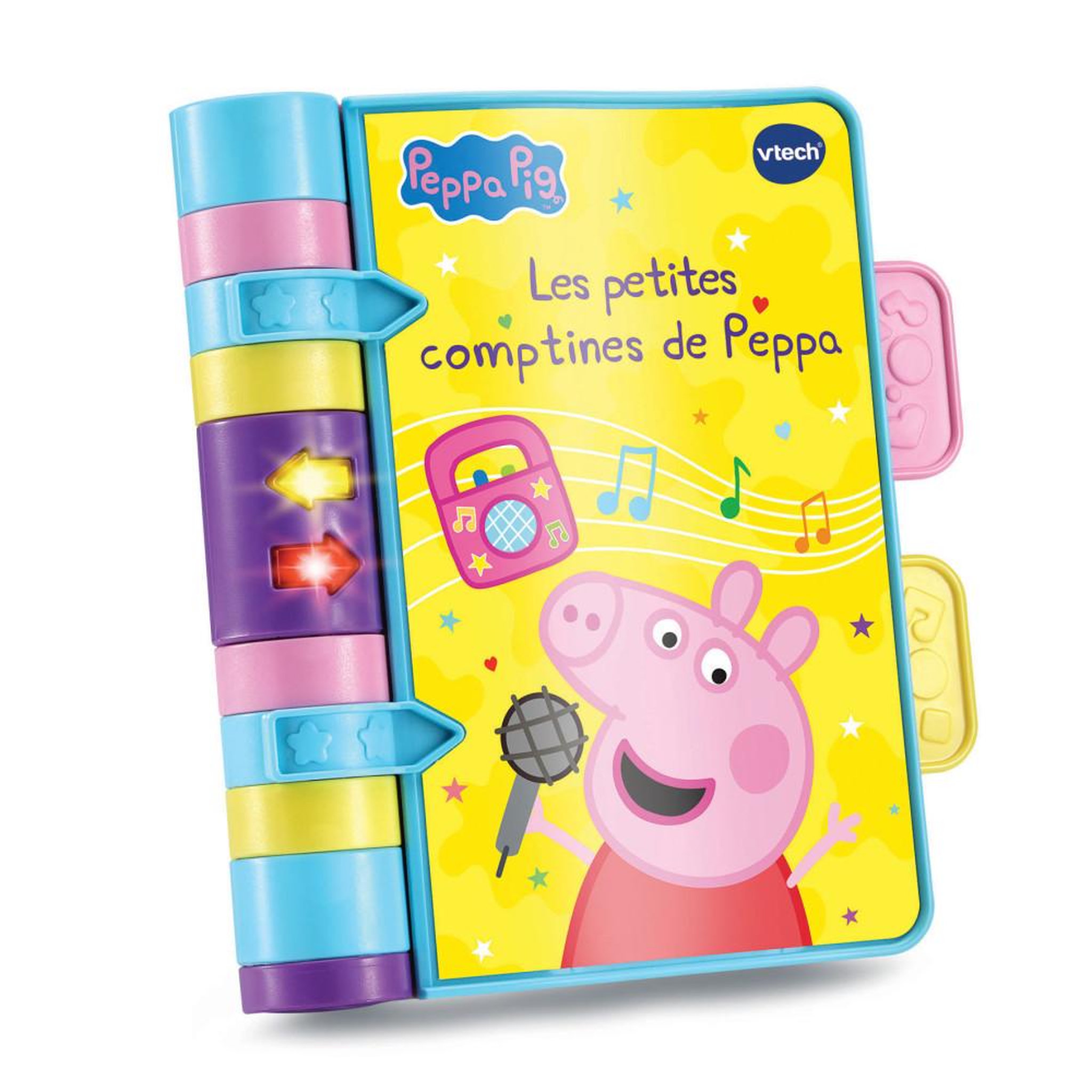 VTECH Livre sonore et lumineux Peppa Pig avec 2 boutons interactifs, 6 pages illustrées, plus de 50 chansons et mélodies, contrôle du volume, piles AAA