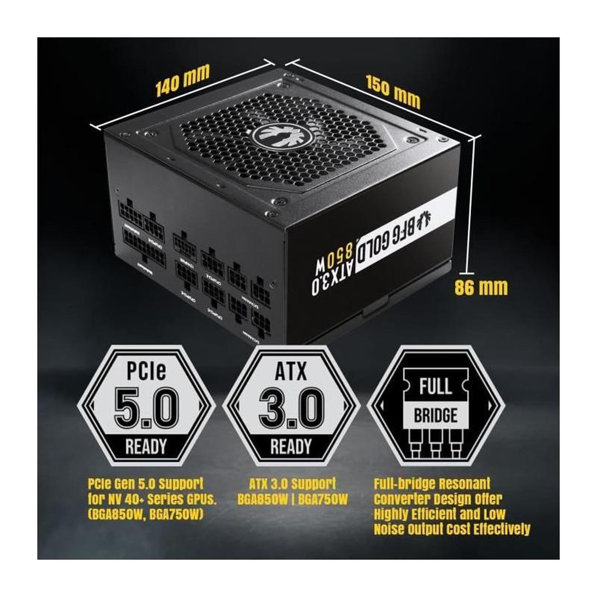 Voir la diapositive 3 : BitFenix BITFENIX BFG GOLD 850W (80+ Gold) ATX 3.0 - Alimentation PC - 850W