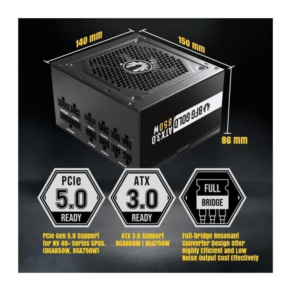 BitFenix BITFENIX BFG GOLD 850W (80+ Gold) ATX 3.0 - Alimentation PC - 850W