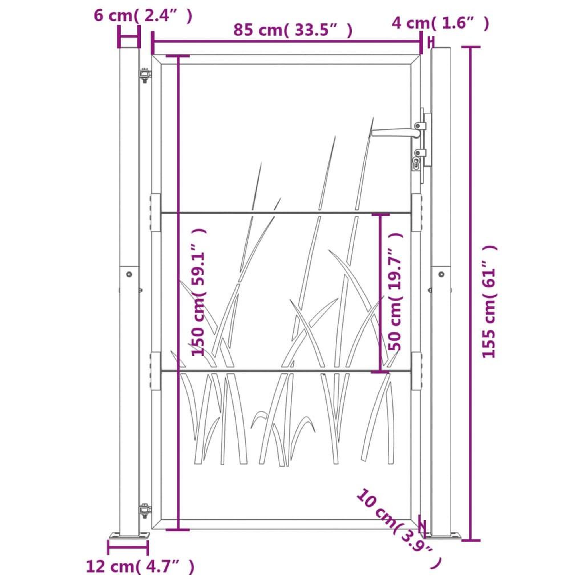 Voir la diapositive 6 : VIDAXL Portail de jardin anthracite 105x155cm acier conception d'herbe