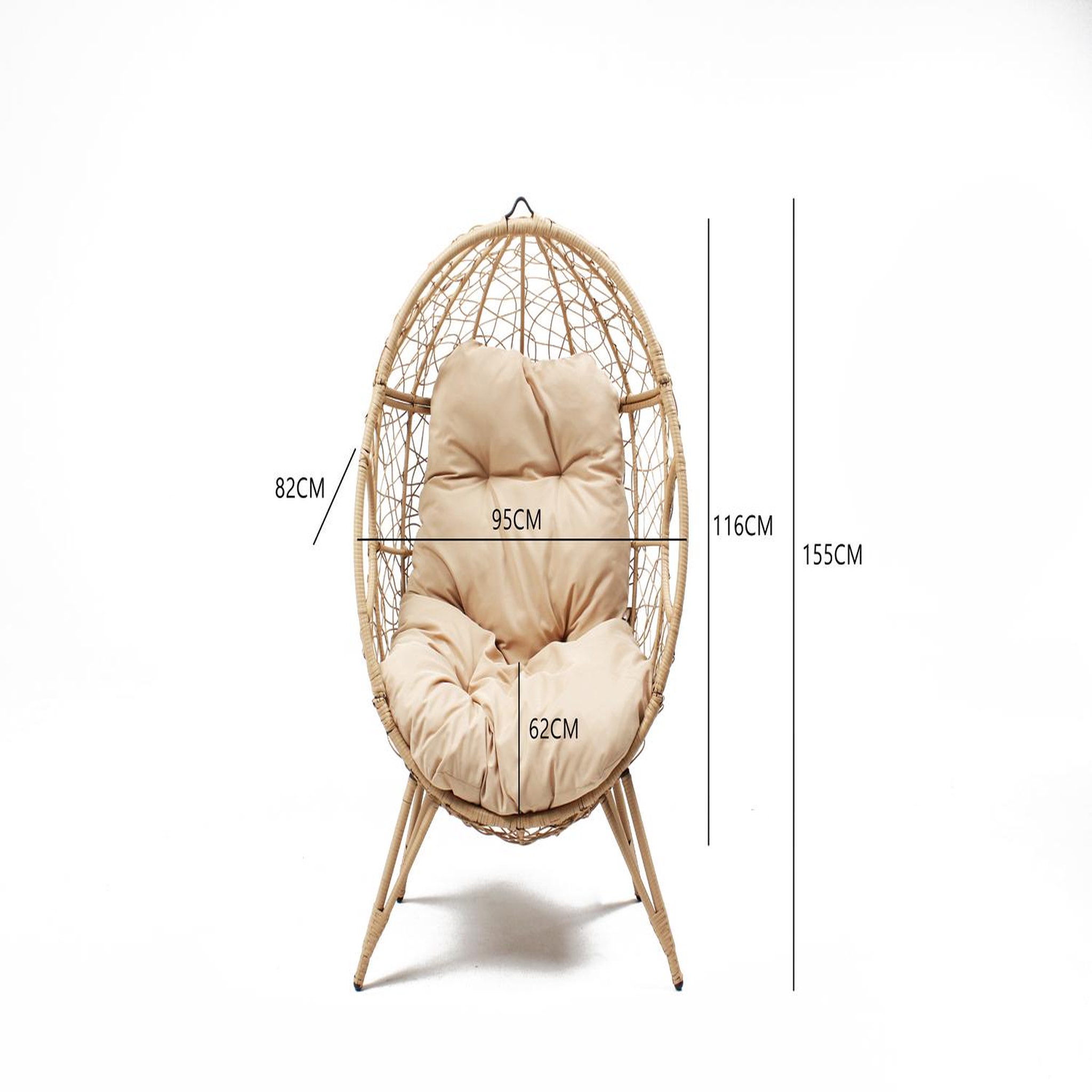 Voir la diapositive 5 : CONCEPT USINE Fauteuil œuf sur pied en résine beige effet rotin JANE