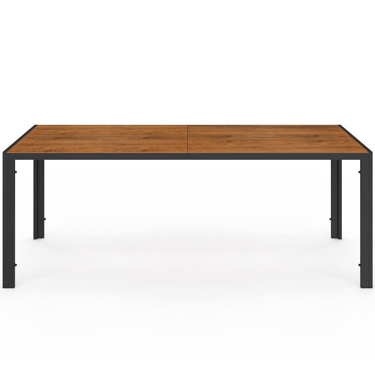 ID MARKET Salon de jardin RIO table 190 CM et 8 chaises structure métal noir, cordage effet rotin clair et coussins noirs