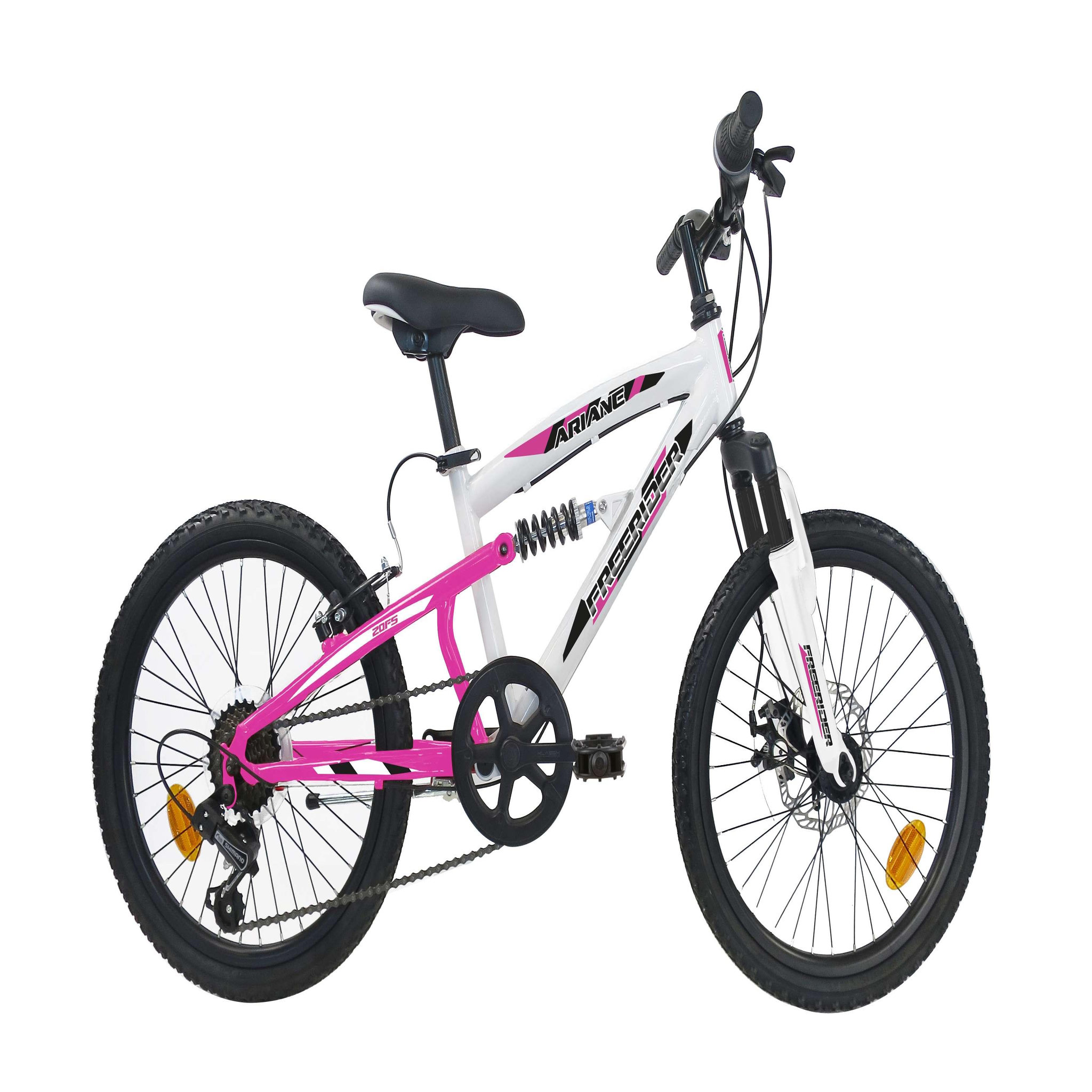 FREERIDER Vélo enfant - VTT 20'' Fille - Tout Suspendu - Frein à disque avant - 6 Vitesses - Dérailleur Shimano