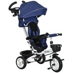 HOMCOM Tricycle enfant évolutif pliable pare-soleil canne télescopique amovible siège réversible bleu