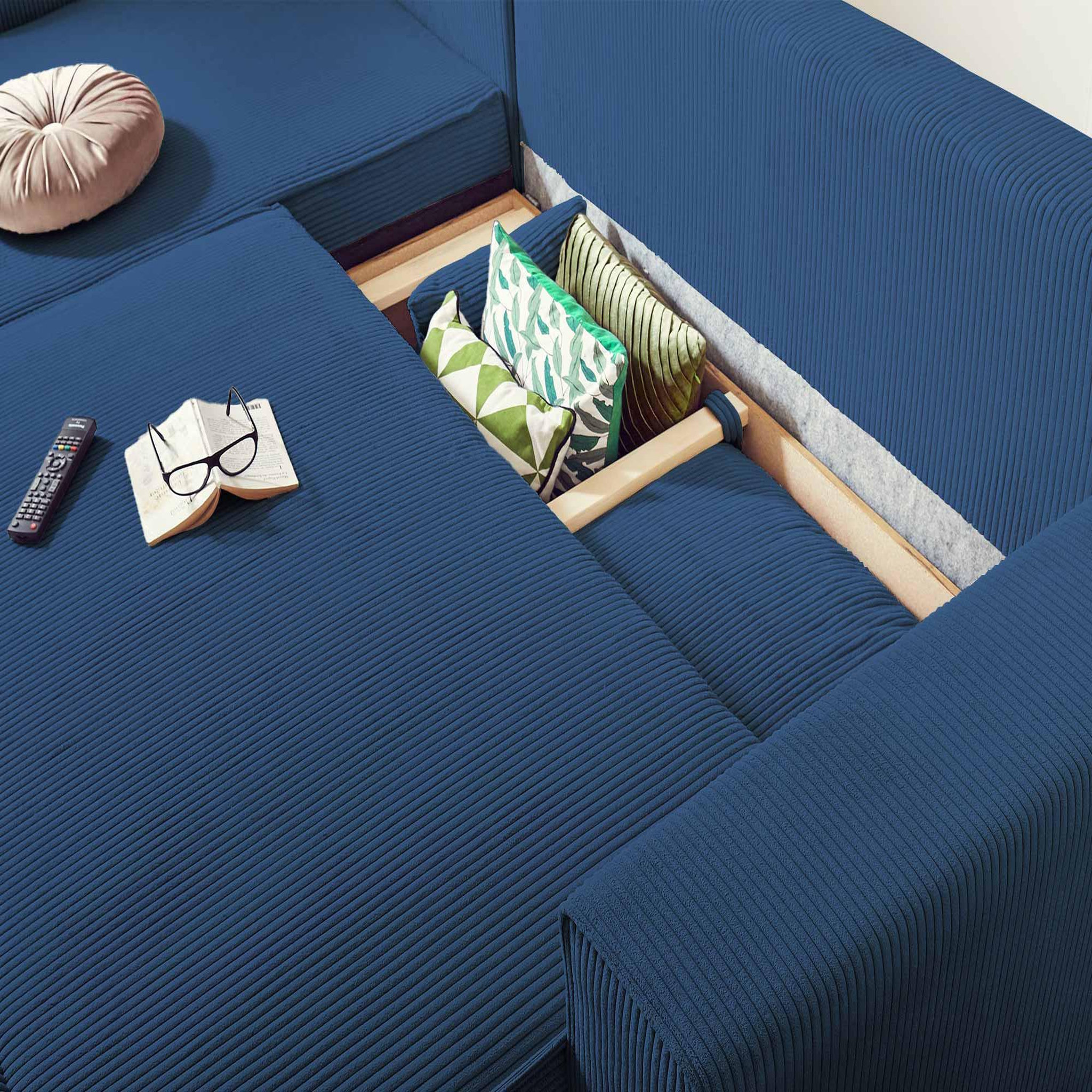 Voir la diapositive 3 : BEST MOBILIER Dellia - canapé d'angle réversible convertible - avec coffre - en velours côtelé - 4 places