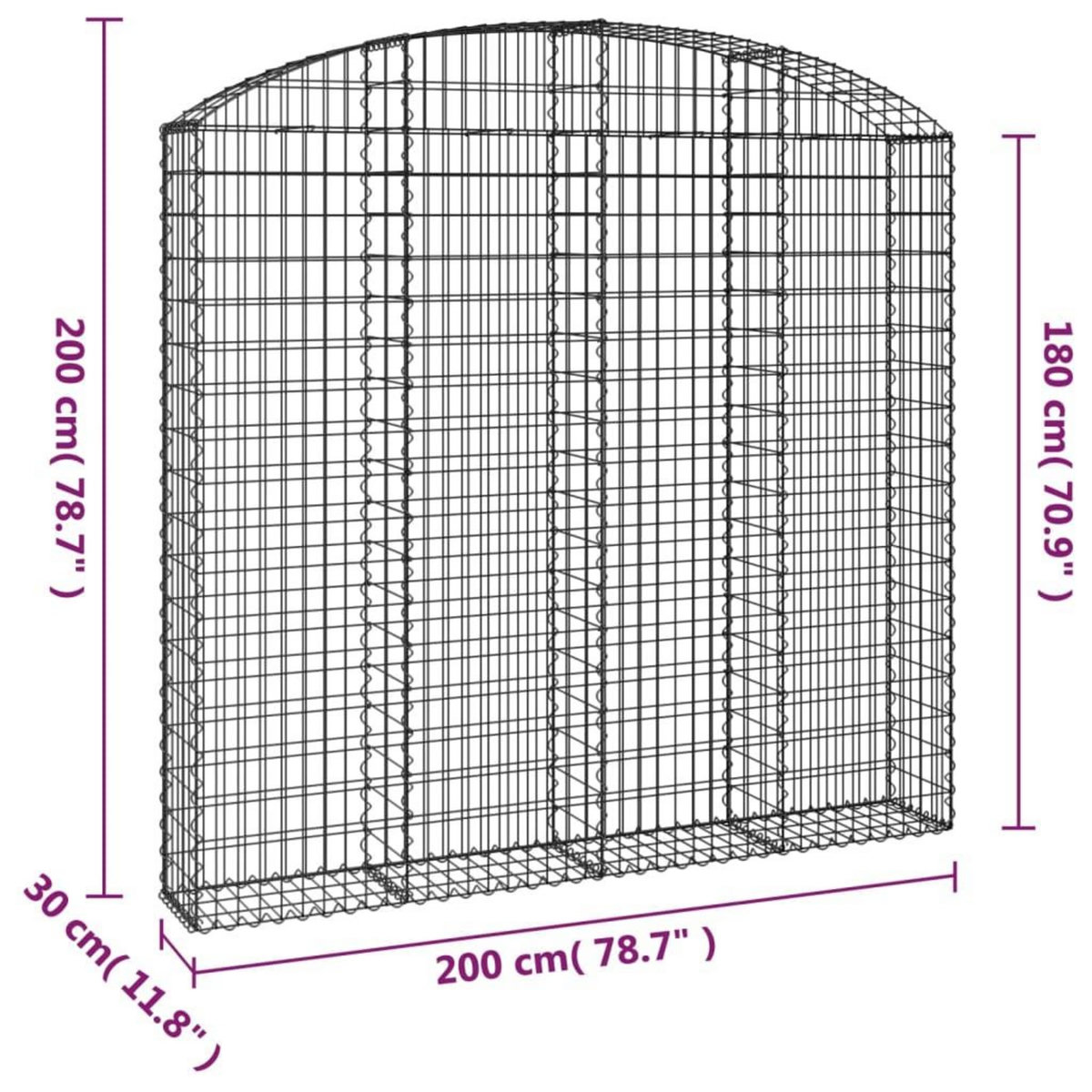 VIDAXL Panier de gabions arque 200x30x180/200 cm Fer galvanise