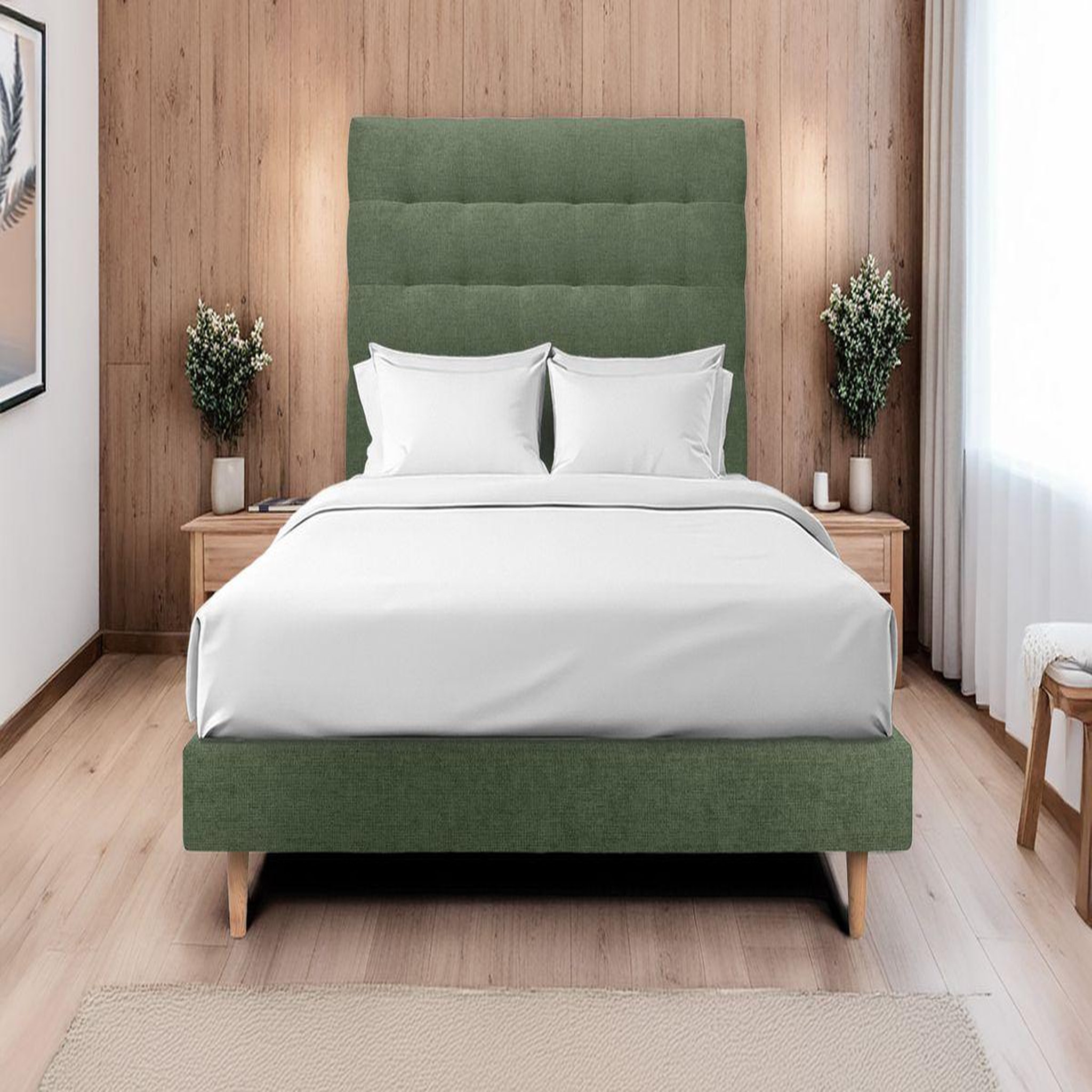 Voir la diapositive 2 : Sommeil de Plomb Lit avec tête de lit capitonnée tissu et sommier kit - Hauteur totale : 29cm