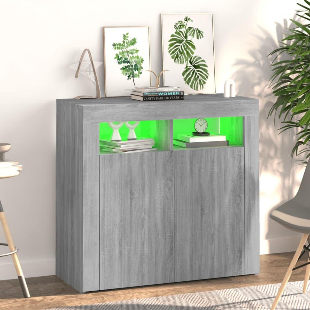 VIDAXL Buffet avec lumieres LED sonoma gris 80x35x75 cm