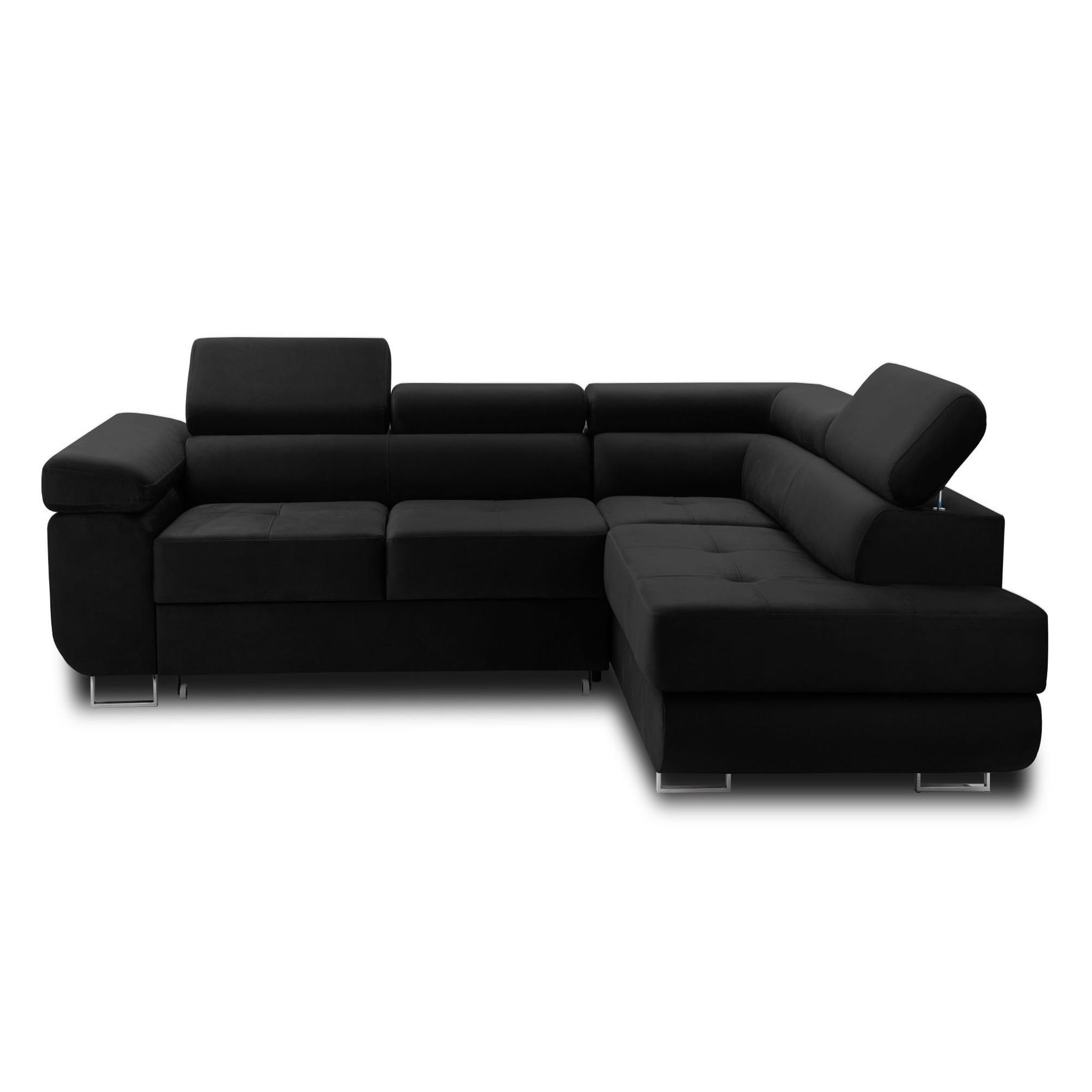 Voir la diapositive 1 : BEST MOBILIER Pablo - canapé d'angle droit - 5 places - convertible avec coffre et têtières réglables - en velours